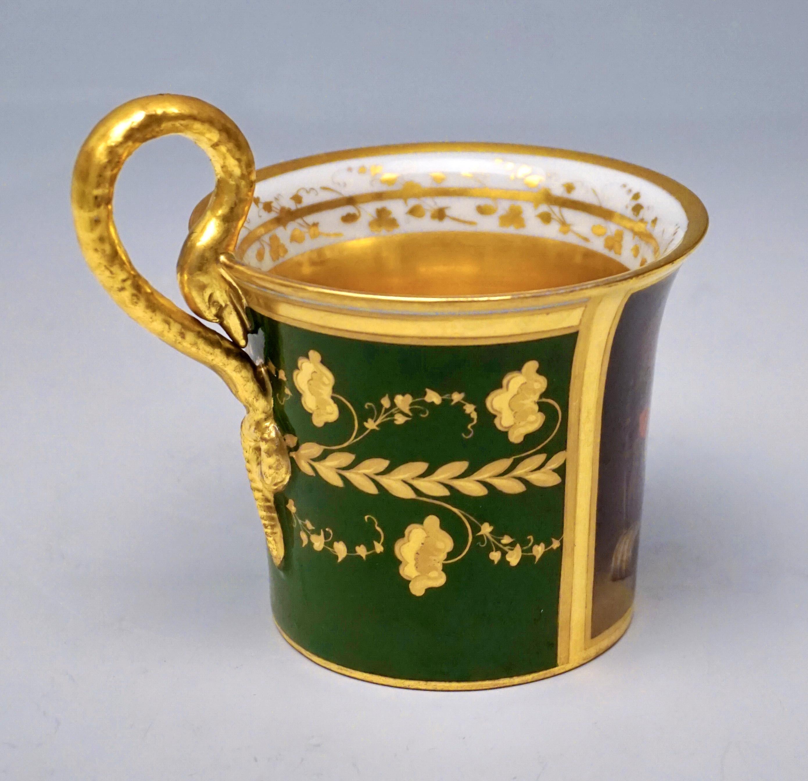 Hand-Crafted Vienna Imperial Porcelain Cup with Saucer Gold and Green Hand Painted 1827