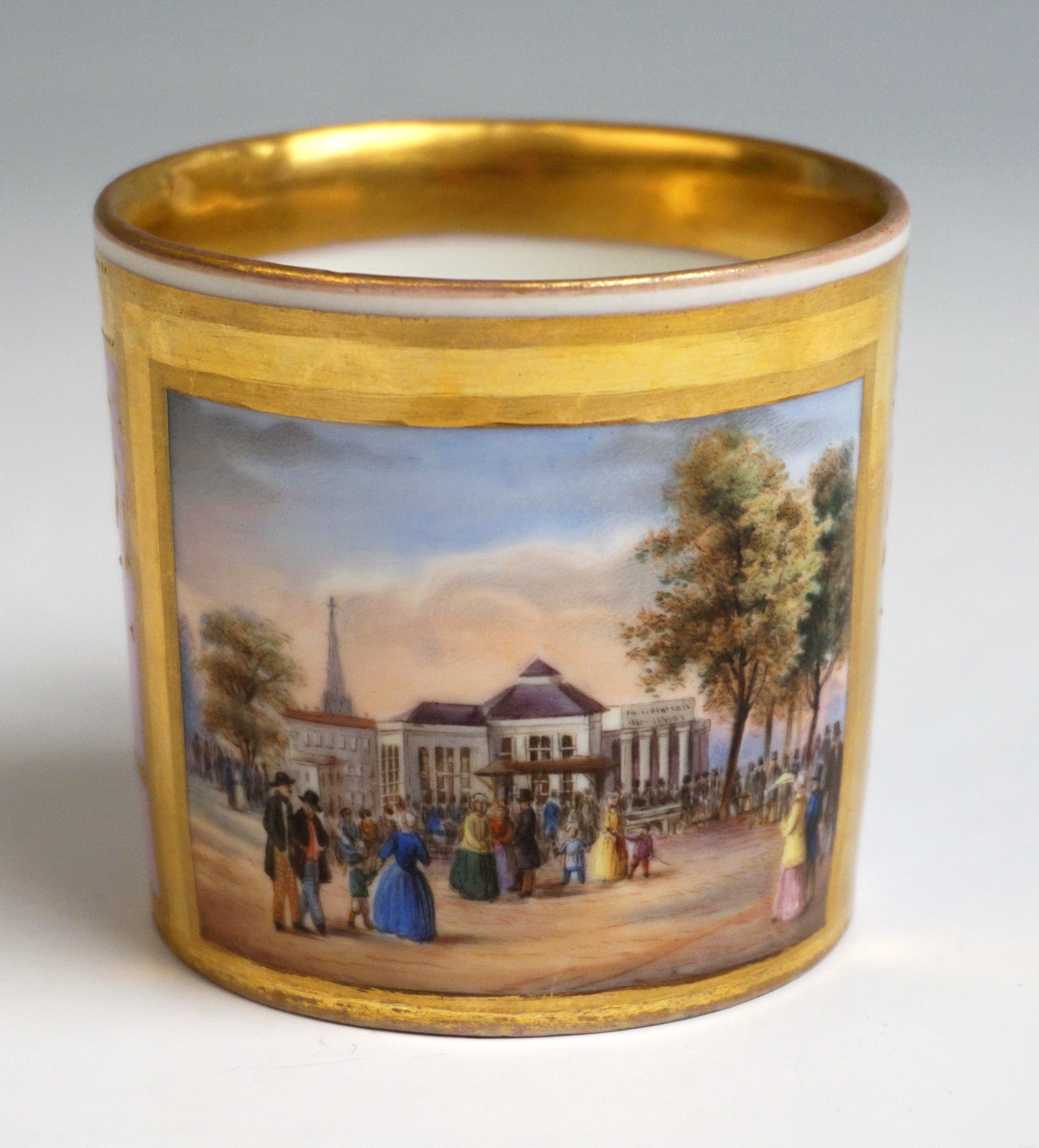 Austrian Vienna Imperial Porcelain Veduta Cup with Saucer Gold and Rose Hand Painted 1829