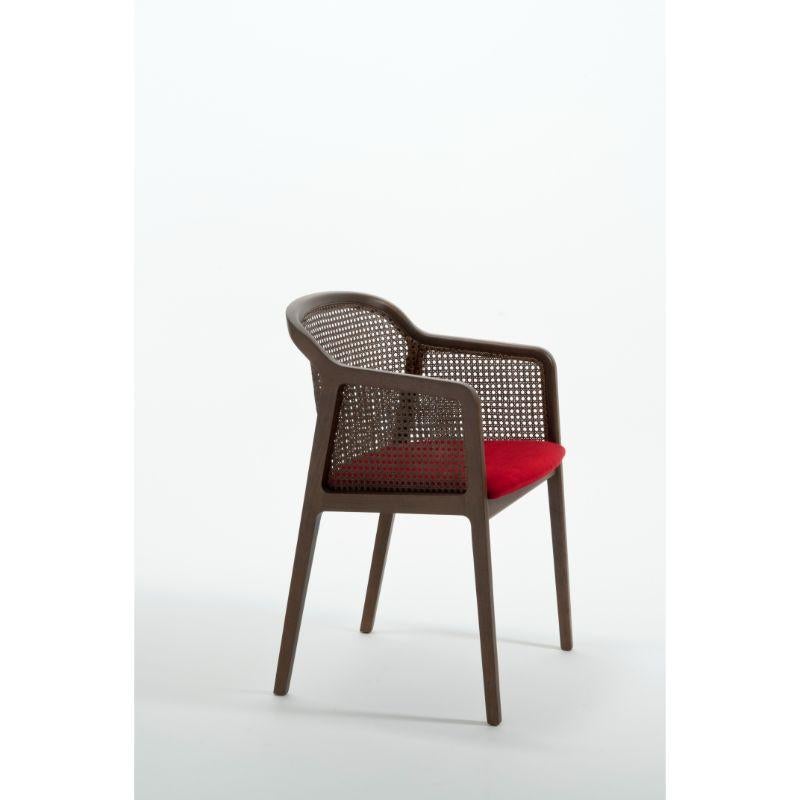 Vienna little armchair, stained beech wood, red by Colé Italia with Emmanuel Gallina
Dimensions: H 78, W 53, D 50 cm
Materials: Stained beech wood little armchair with Vienna straw back, and upholstered seat
Wood stained finishing: CA Canaletto;