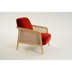 Vienna Lounge Armchair Beech Red Velvet by Colé Italia