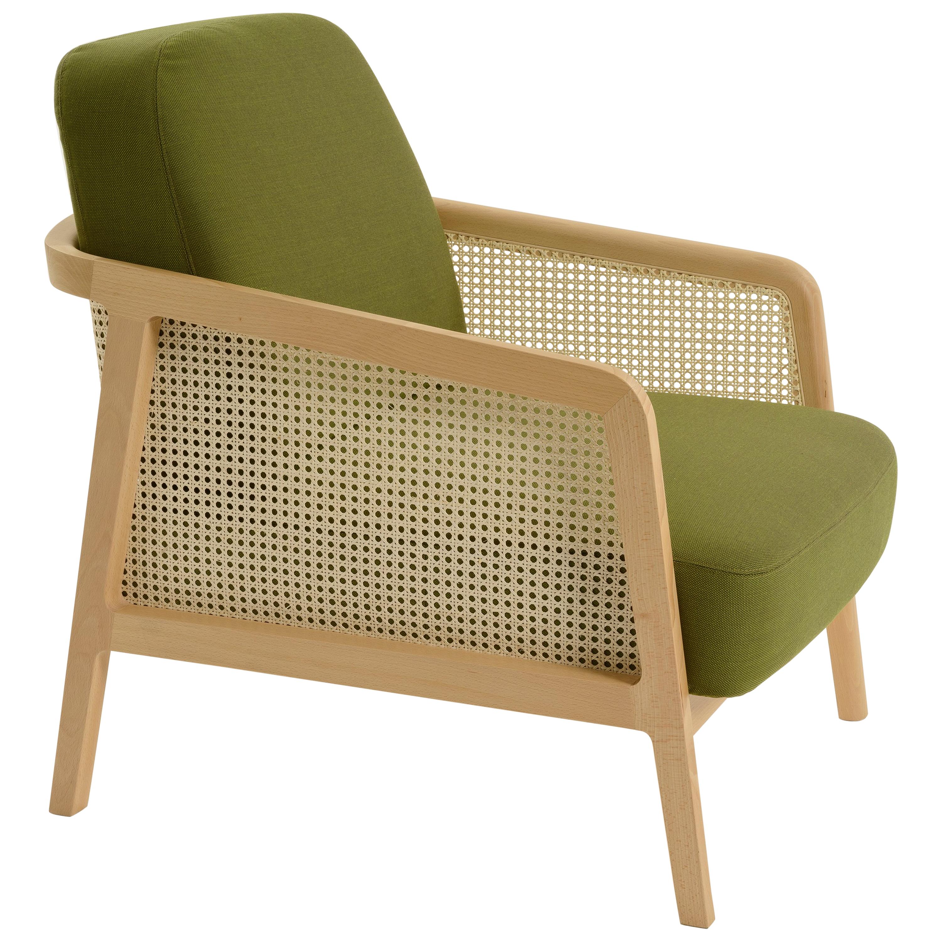Upholstery Vienna Lounge Armchair by Colé, Beechwood, Blue Cushions Contemporary Design For Sale