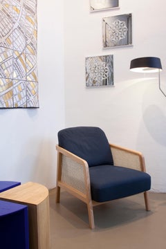 Vienna Lounge Armchair by Colé, Beechwood, Blue Cushions Contemporary Design