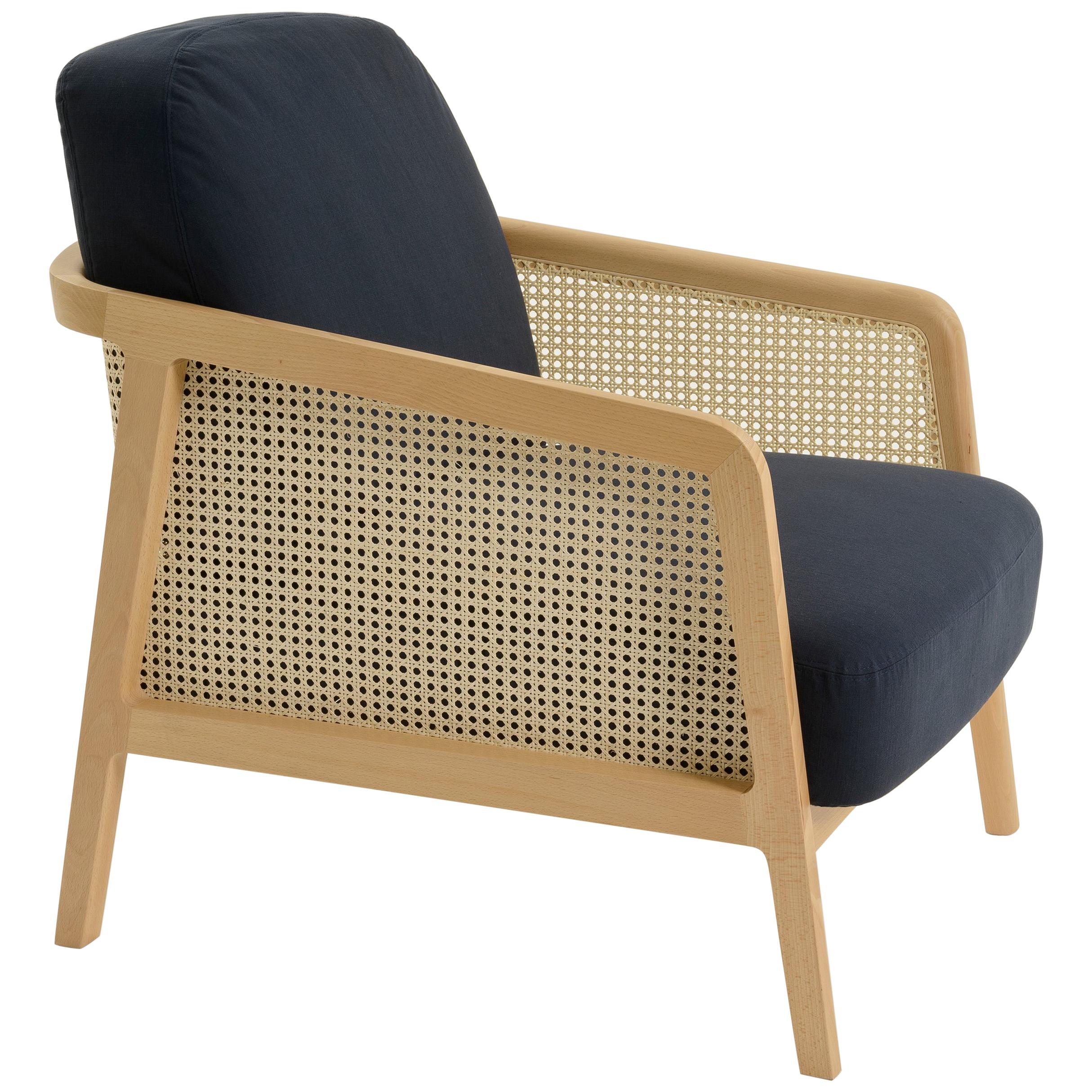 Vienna Lounge Armchair by Colé, Beechwood, Blue Cushions Contemporary Design For Sale