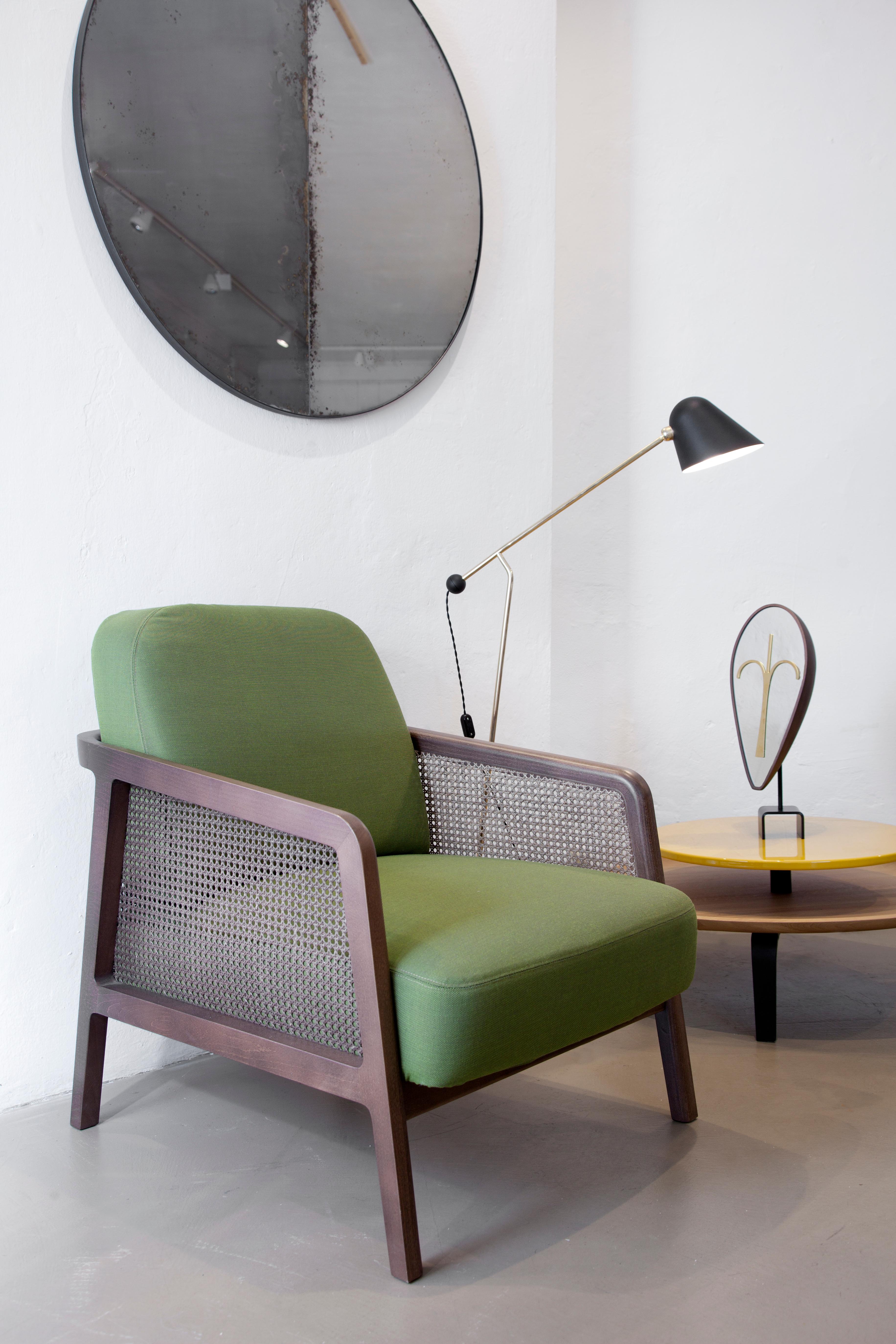Upholstery Vienna Lounge Armchair by Colé, Beechwood, Green Cushions Minimalist Design For Sale