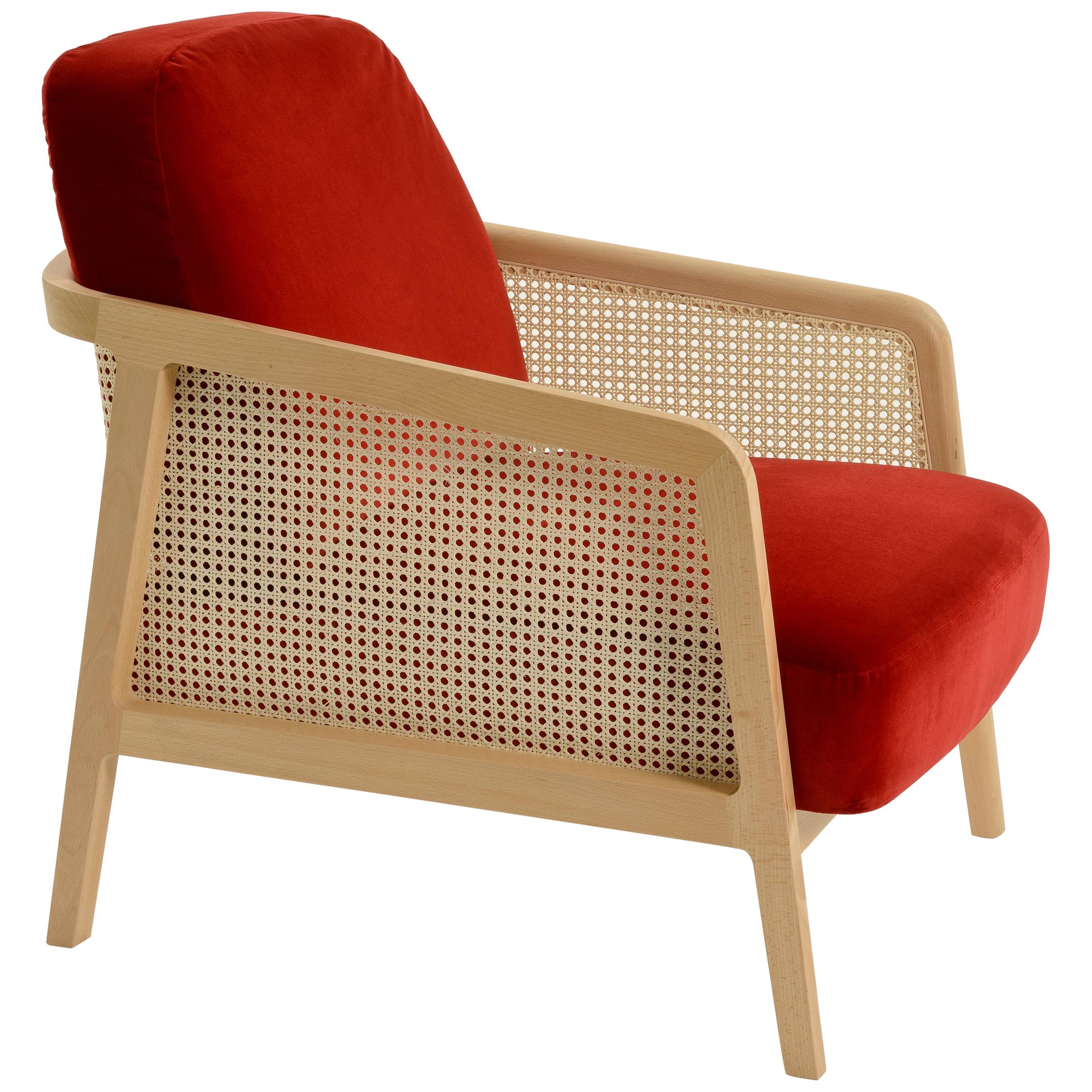 Wiener Loungesessel von Col, Buchenholz, rote Kissen, zeitgenössisches Design
