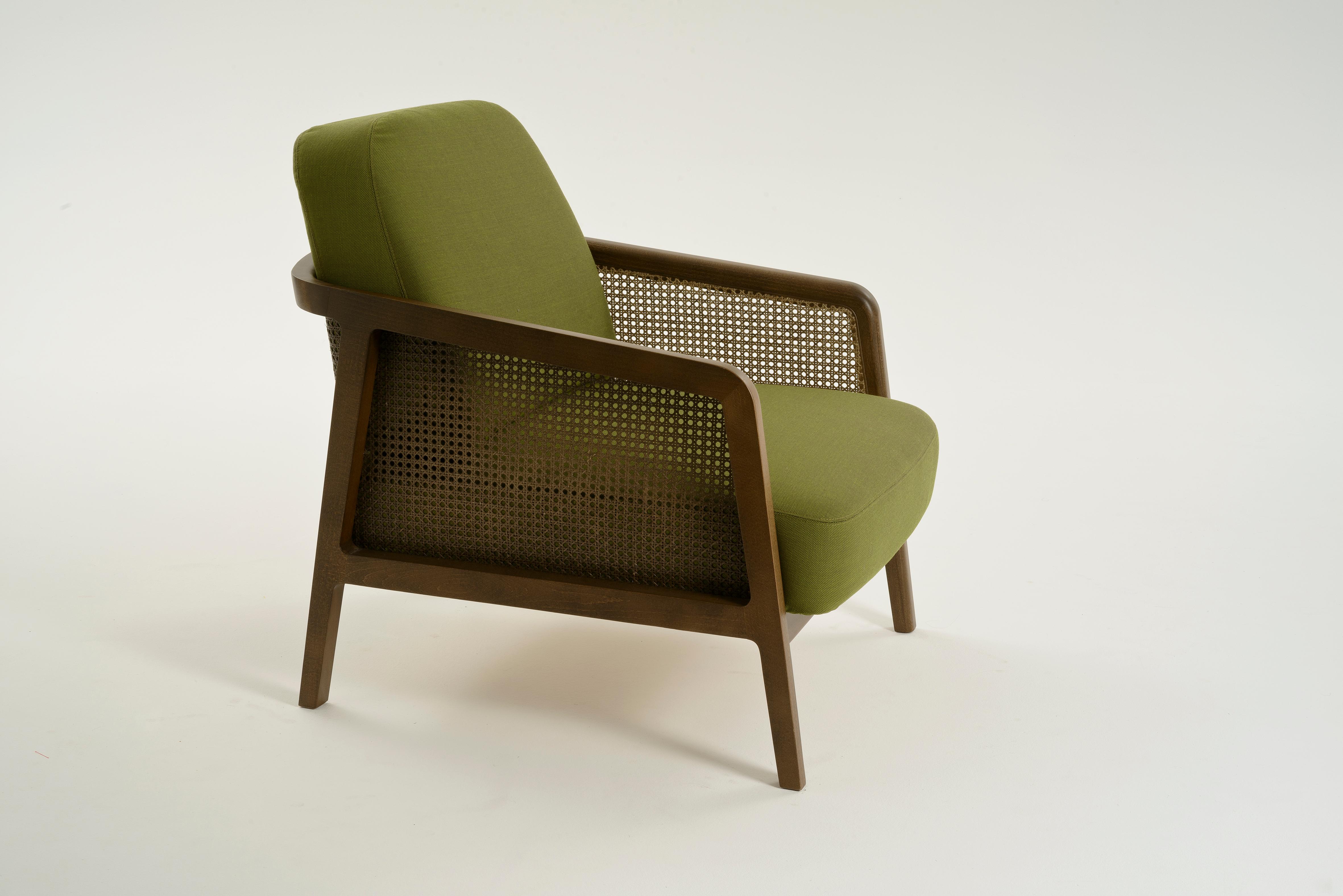 Vienna Lounge Armchair, in natural Beech and straw; Acid Green Upholstered Seat  For Sale 1
