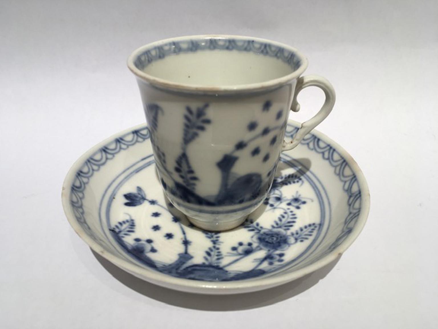 Baroque Vienna Mid-19th Century Porcelain Cup with Dish White and Blue For Sale
