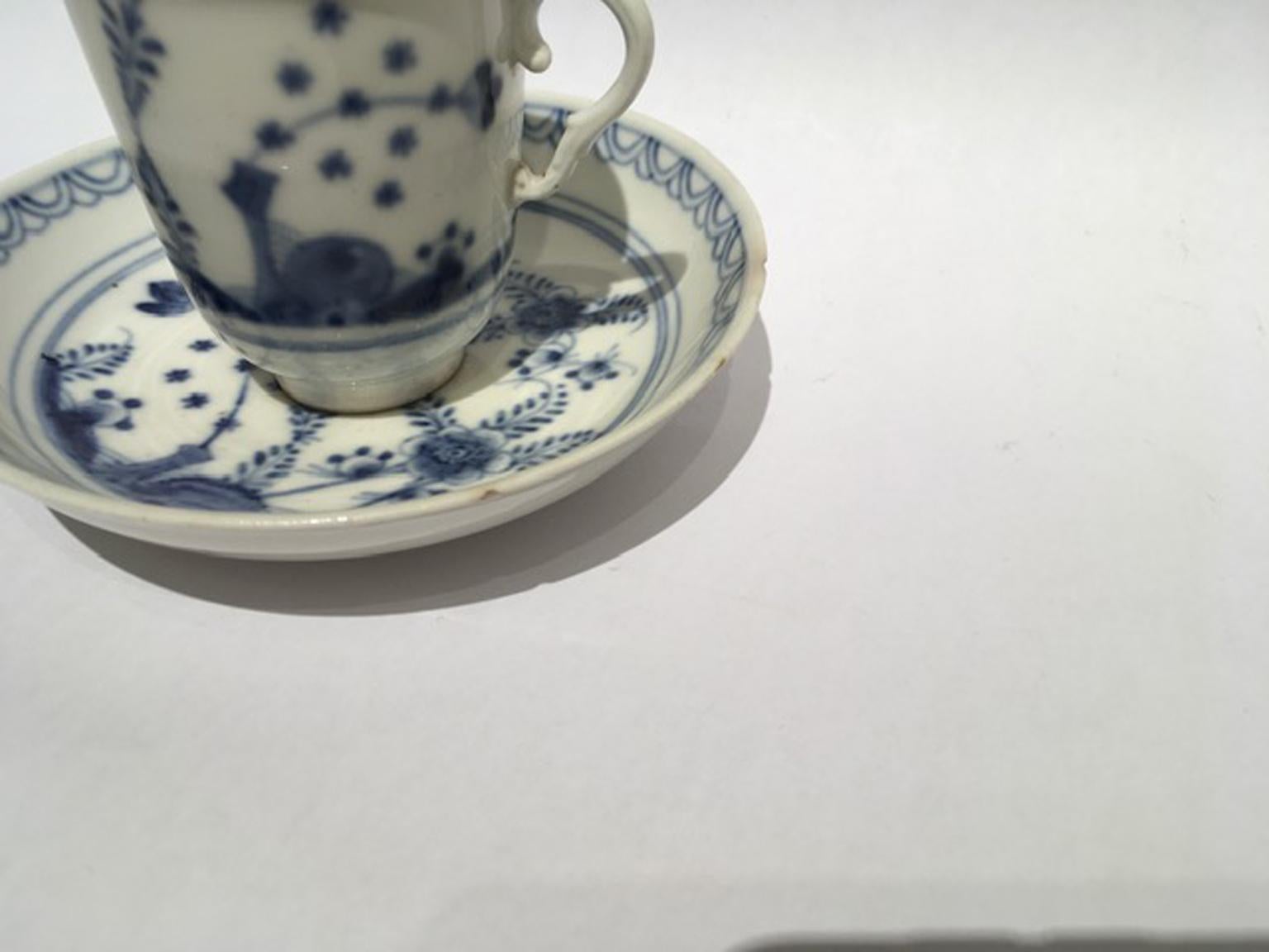 Austrian Vienna Mid-19th Century Porcelain Cup with Dish White and Blue For Sale