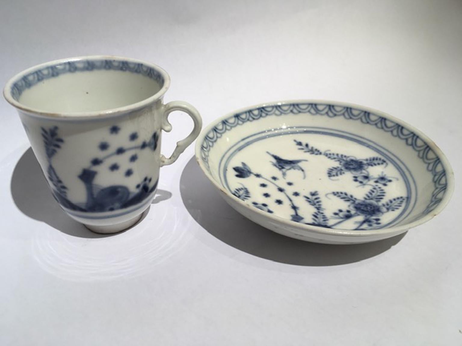 Hand-Crafted Vienna Mid-19th Century Porcelain Cup with Dish White and Blue For Sale
