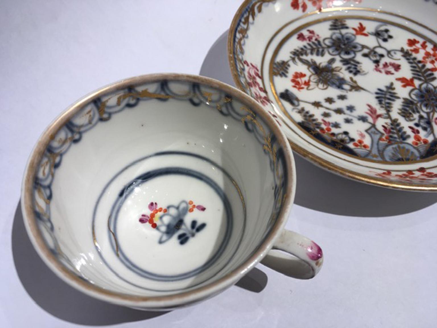 Hand-Crafted Vienna Mid-19th Century Porcelain Cup with Dish White Red Blue and Gold For Sale