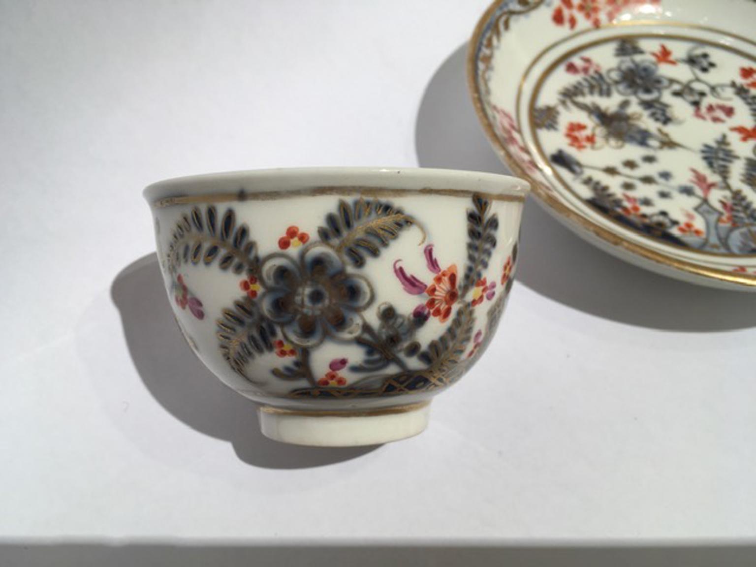Vienna Mid-19th Century Porcelain Cup with Dish White Red Blue and Gold For Sale 1