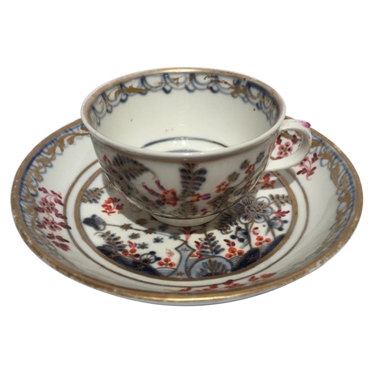 Vienna Mid-19th Century Porcelain Cup with Dish White Red Blue and Gold