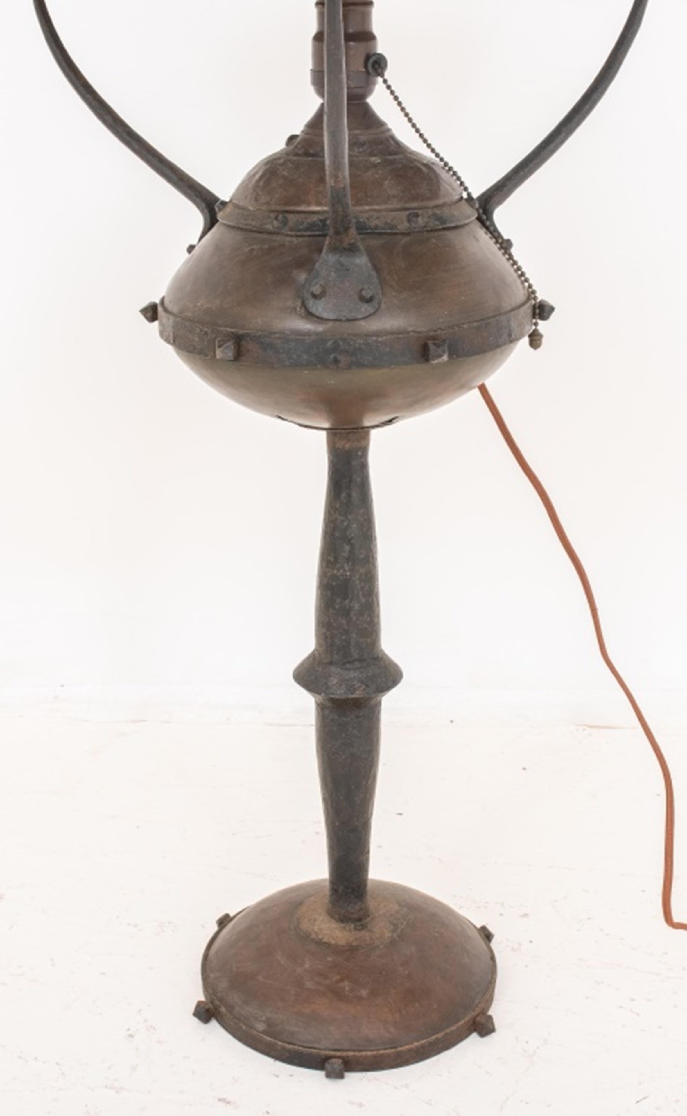 Vienna or Berlin Secession Copper & Bronze Lamp In Good Condition For Sale In New York, NY