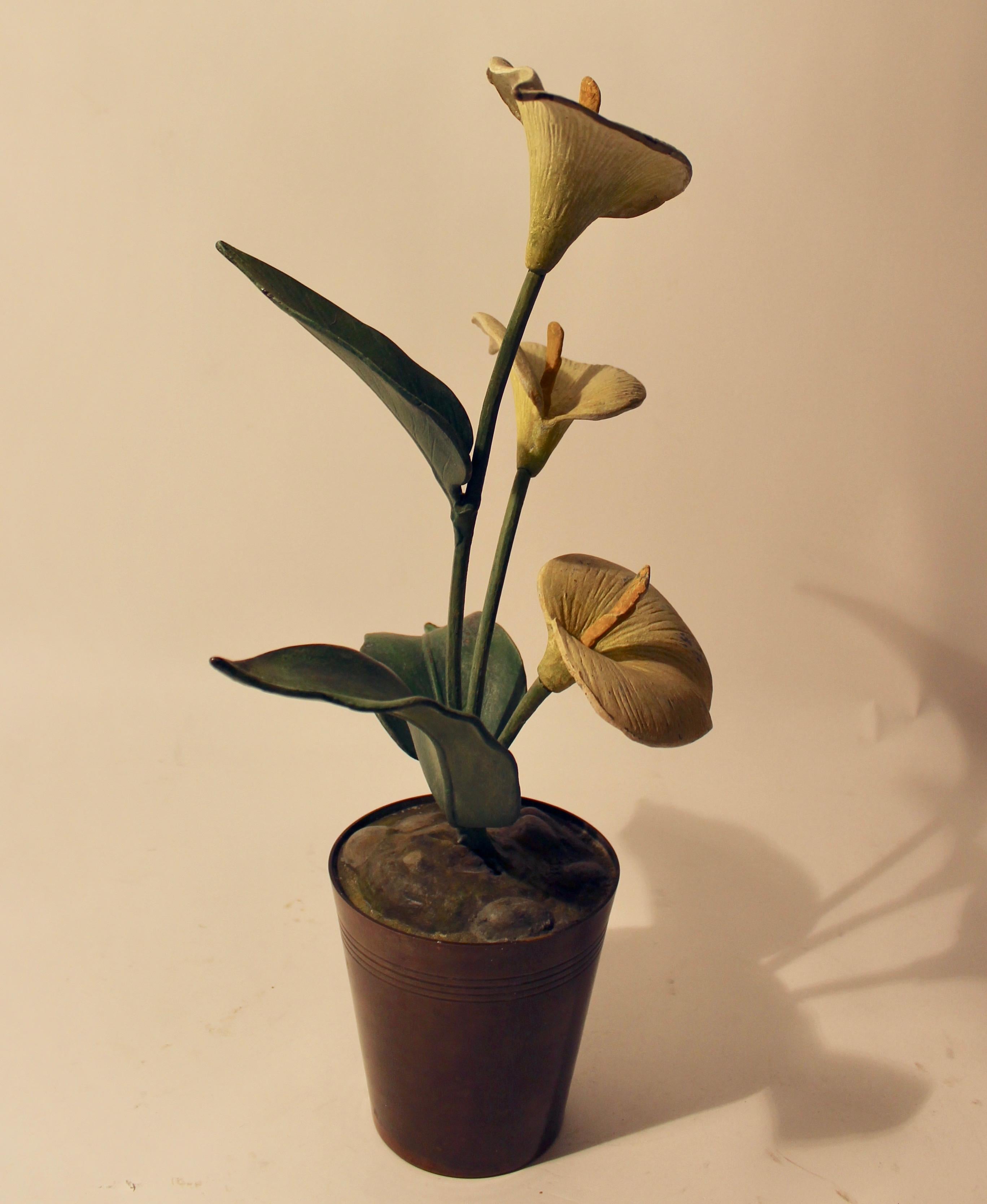 Vienna Polychrome Cold Painted Bronze Potted Arum Lilly, circa 1900 In Good Condition For Sale In London, GB