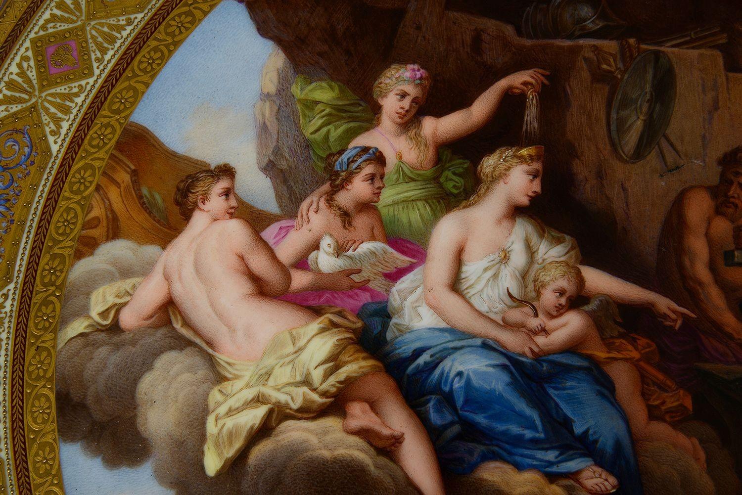 Austrian Vienna porcelain charger depicting 'Venus in the Forge of Vulcan', 40cm dia For Sale