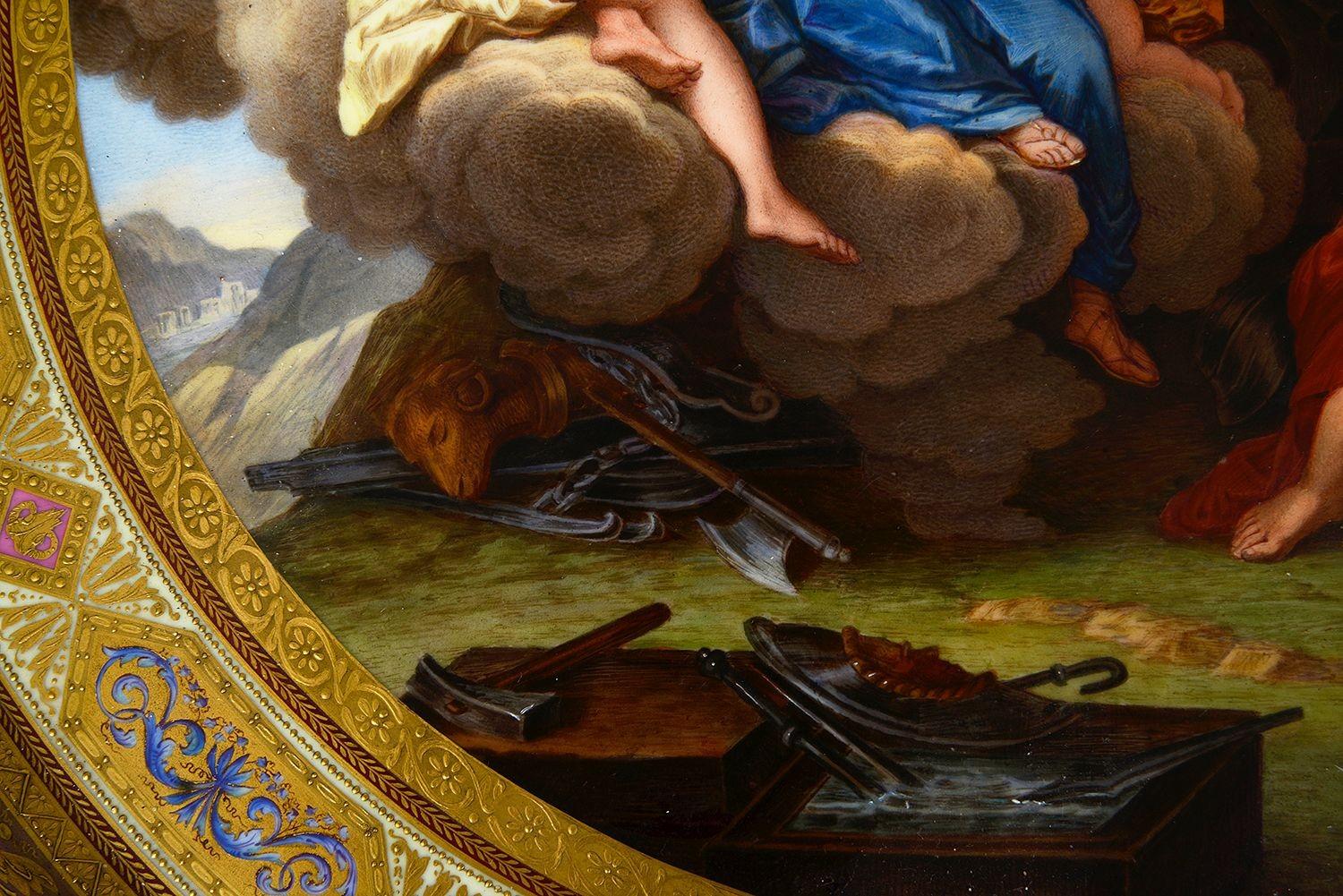 Vienna porcelain charger depicting 'Venus in the Forge of Vulcan', 40cm dia In Good Condition For Sale In Brighton, Sussex