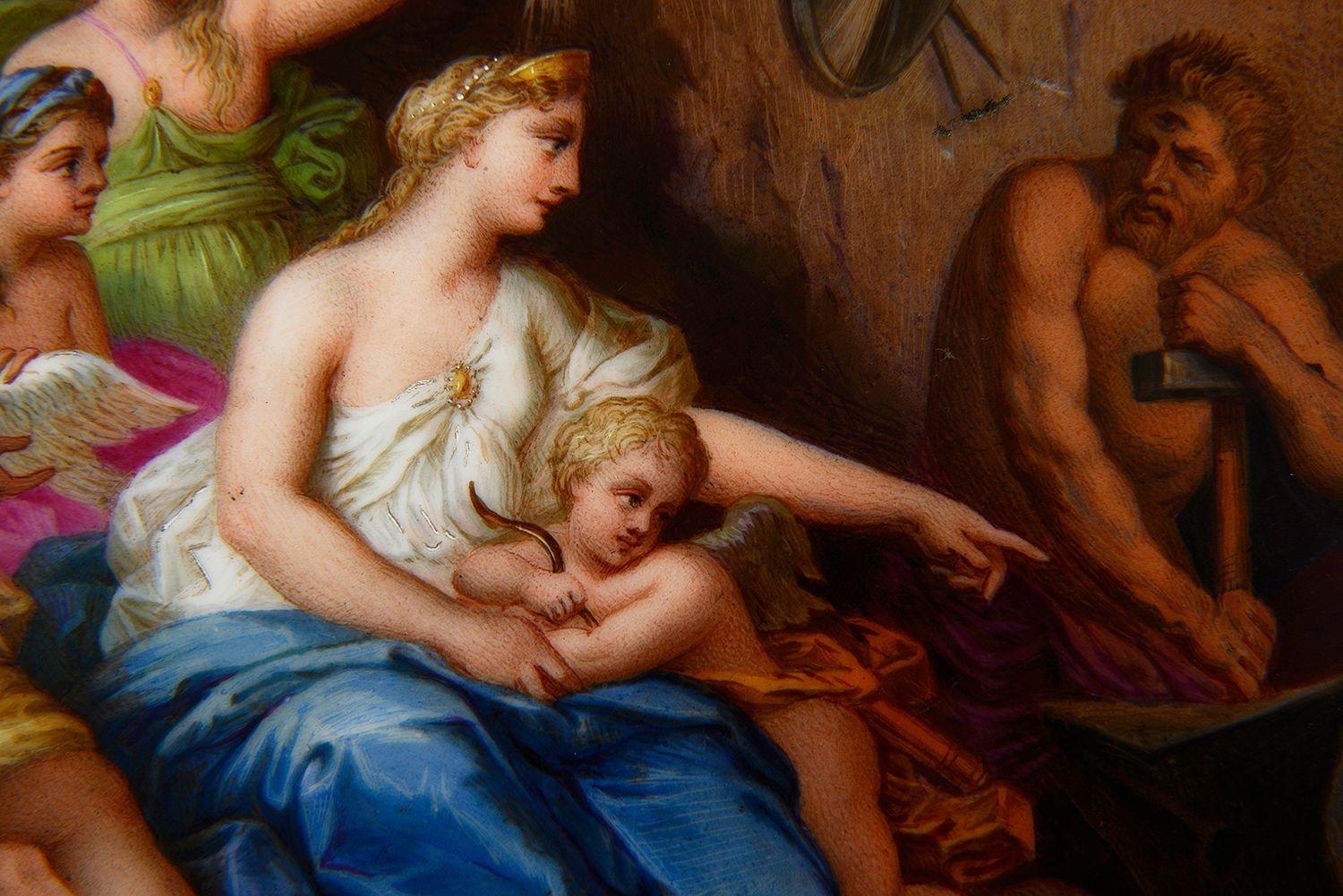 19th Century Vienna porcelain charger depicting 'Venus in the Forge of Vulcan', 40cm dia For Sale