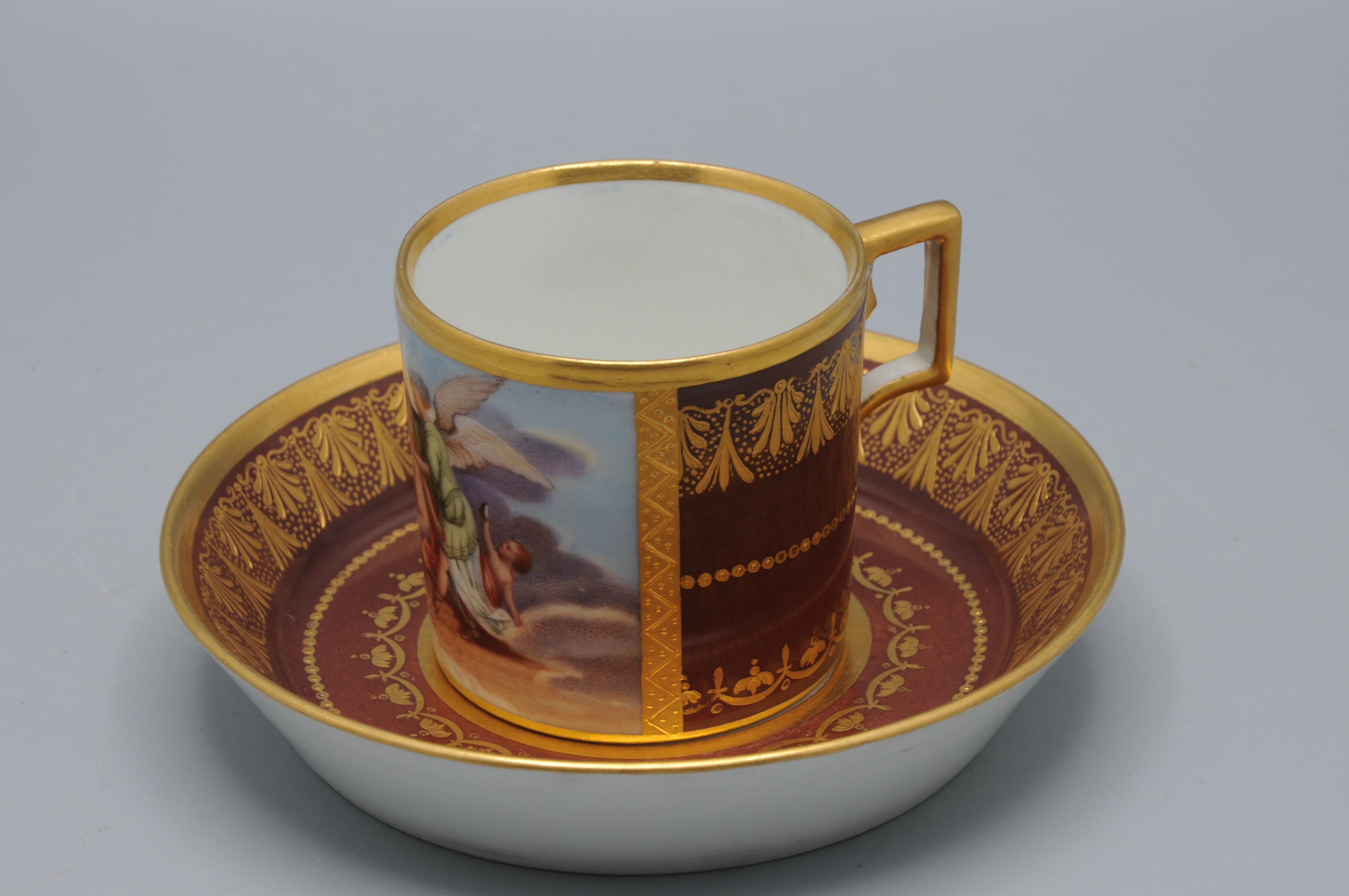 Biedermeier Vienna porcelain - Cup and Saucer, early 19th century For Sale