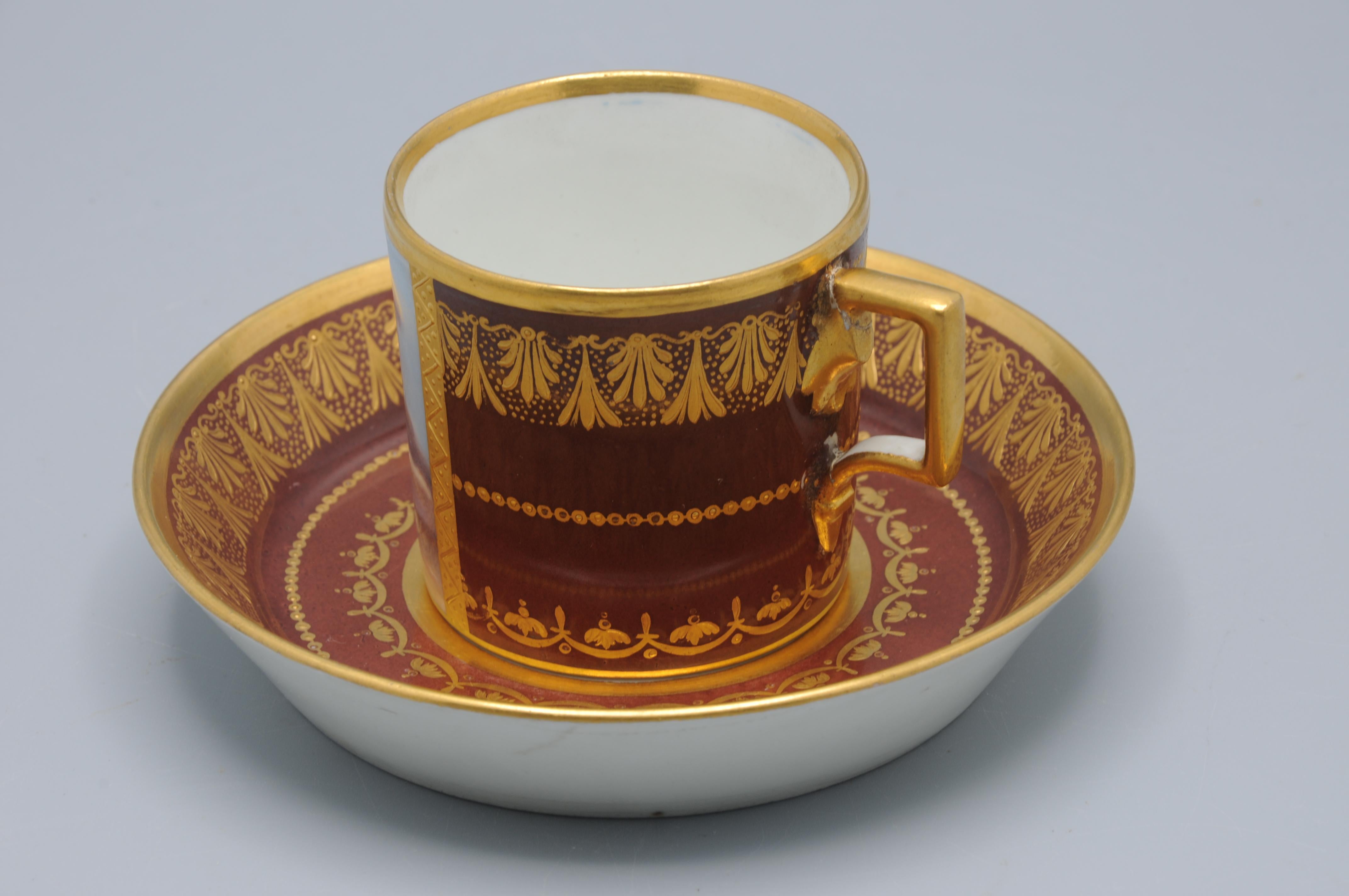 Austrian Vienna porcelain - Cup and Saucer, early 19th century For Sale