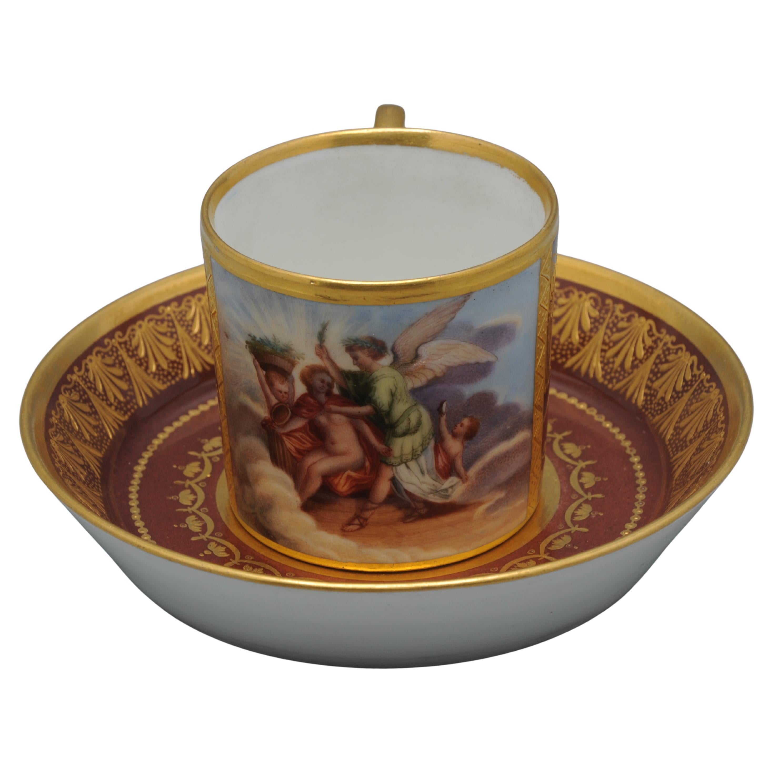 Vienna porcelain - Cup and Saucer, early 19th century For Sale
