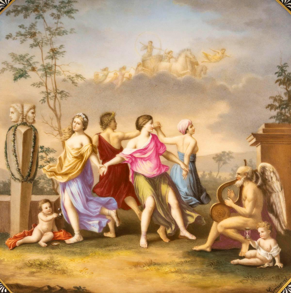 Napoleon III Vienna Porcelain Plaque in its Walnut Frame, 19th Century. For Sale