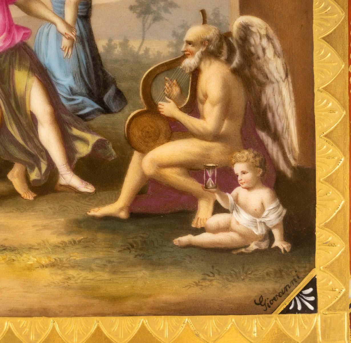 Vienna Porcelain Plaque in its Walnut Frame, 19th Century. For Sale 1