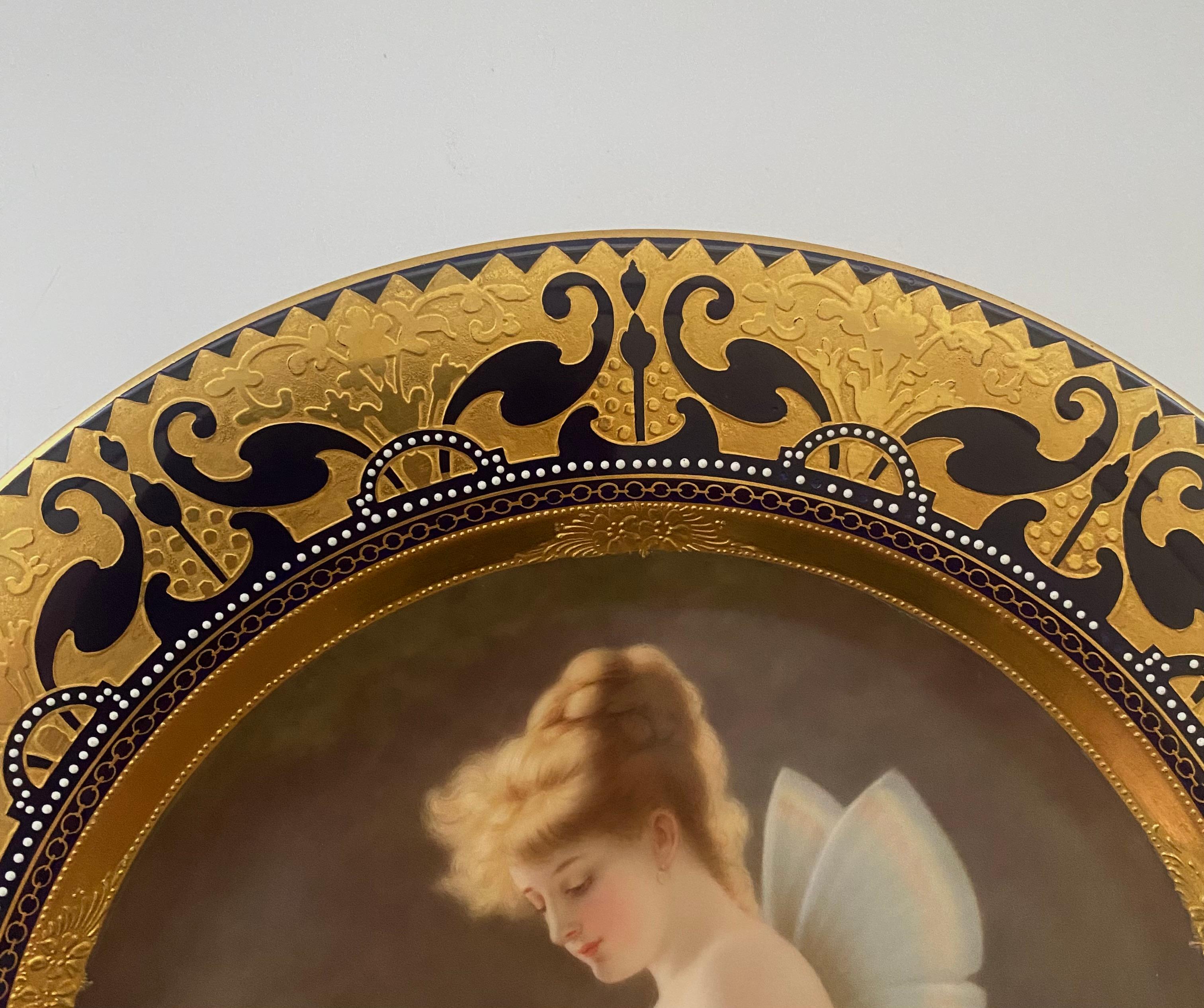 Fired Vienna porcelain plate, Psyche. Hutschenreuter, c. 1900.