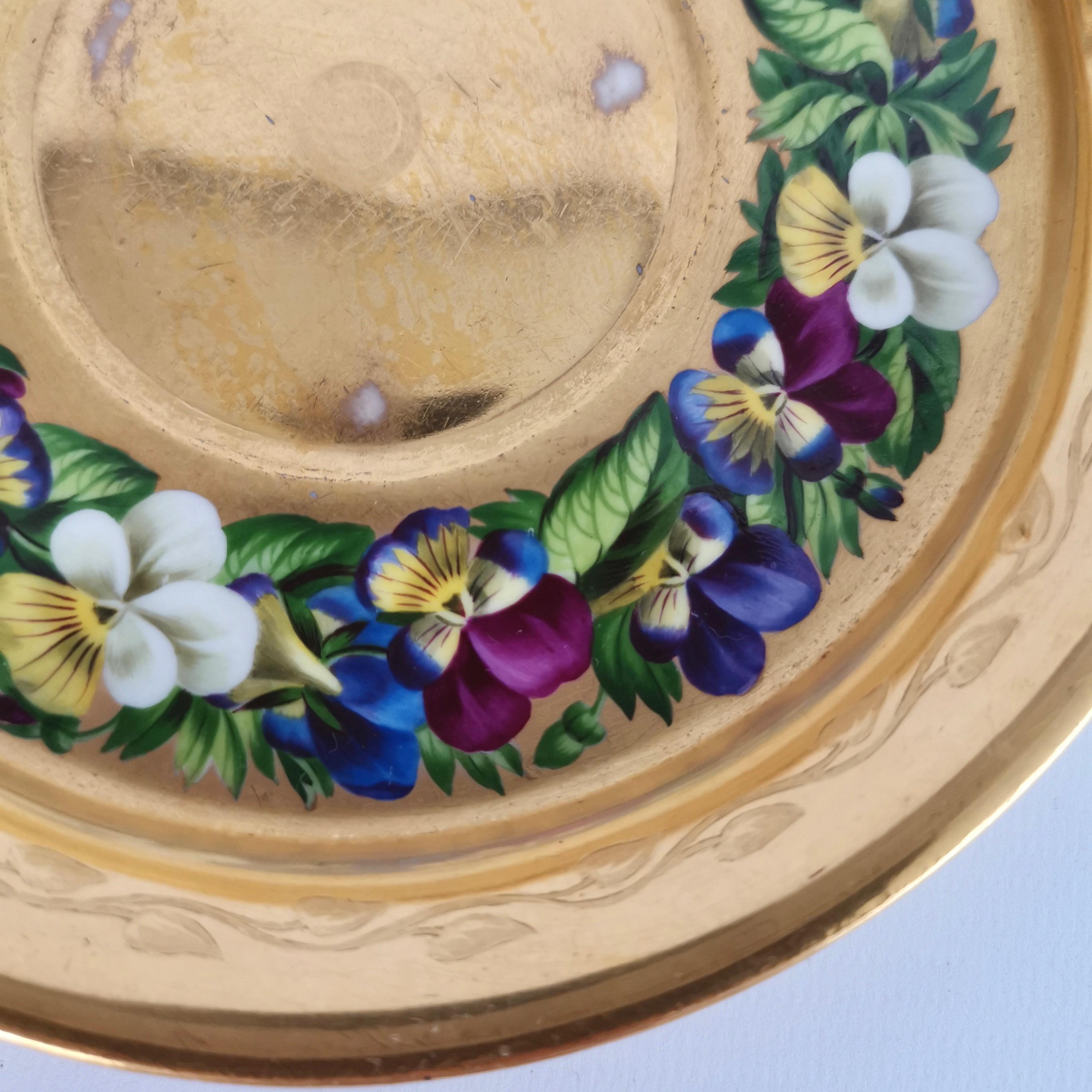 Vienna Porcelain Teacup and Saucer, Gilt and Pansies by Anton Friedl, 1826 5