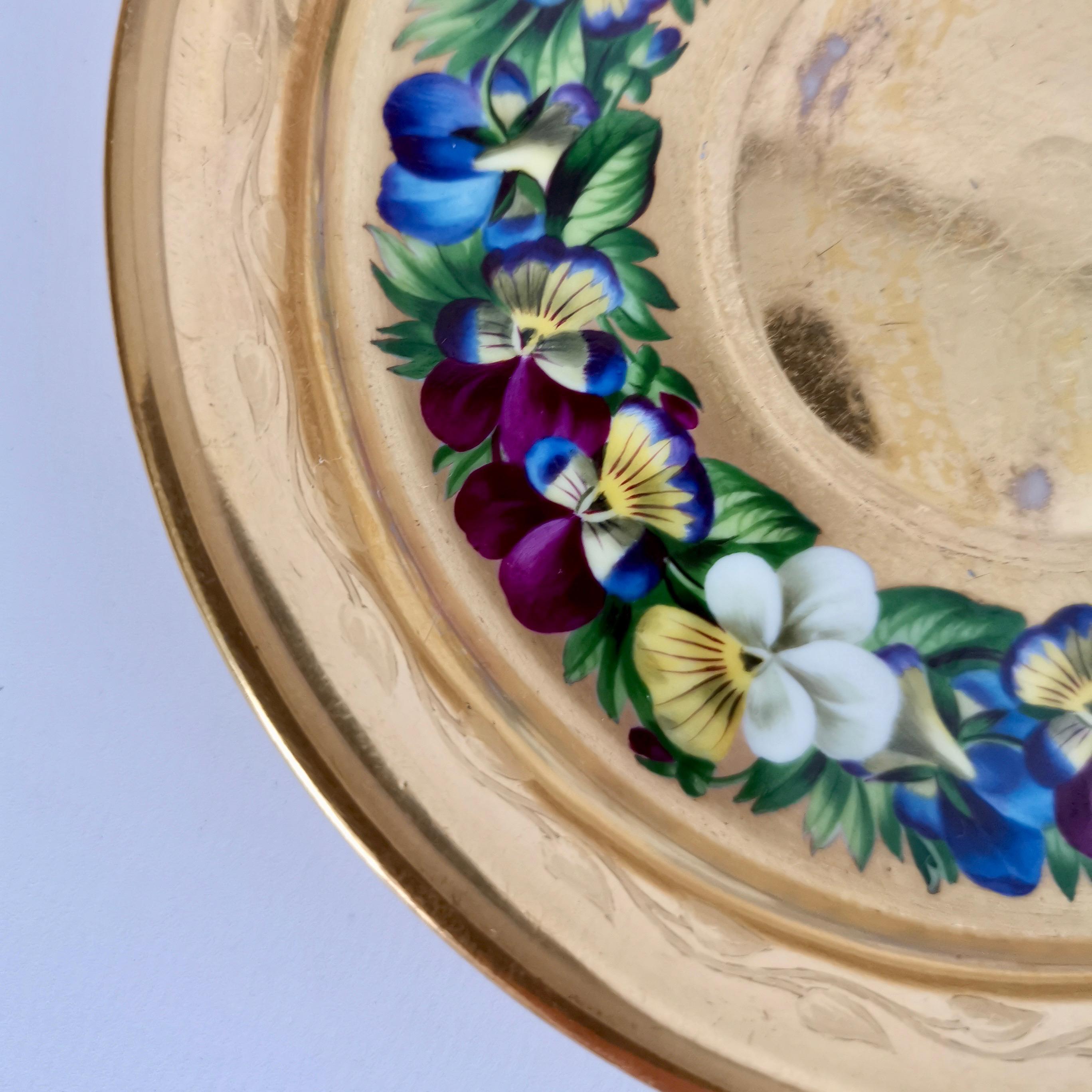 Vienna Porcelain Teacup and Saucer, Gilt and Pansies by Anton Friedl, 1826 6