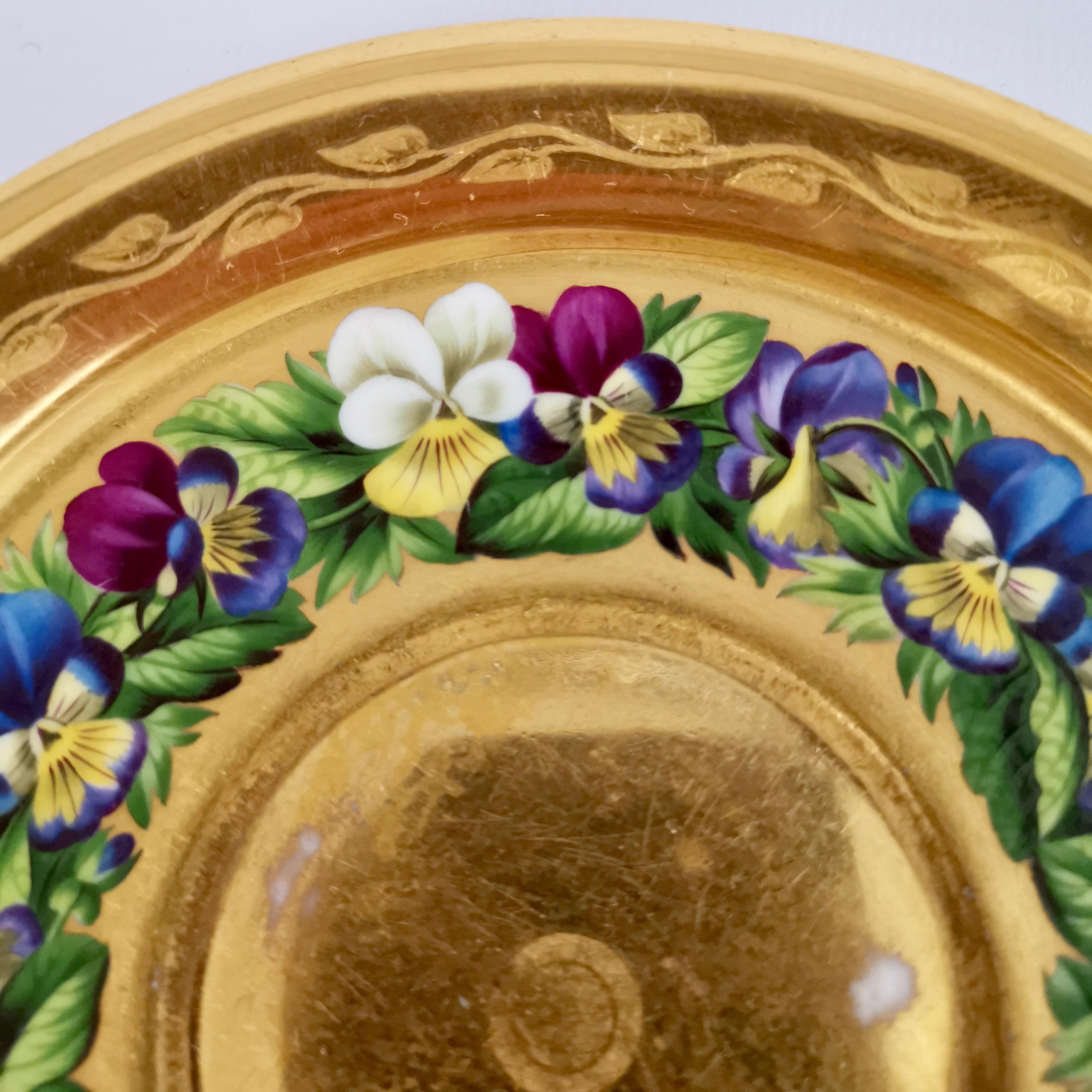 Vienna Porcelain Teacup and Saucer, Gilt and Pansies by Anton Friedl, 1826 7