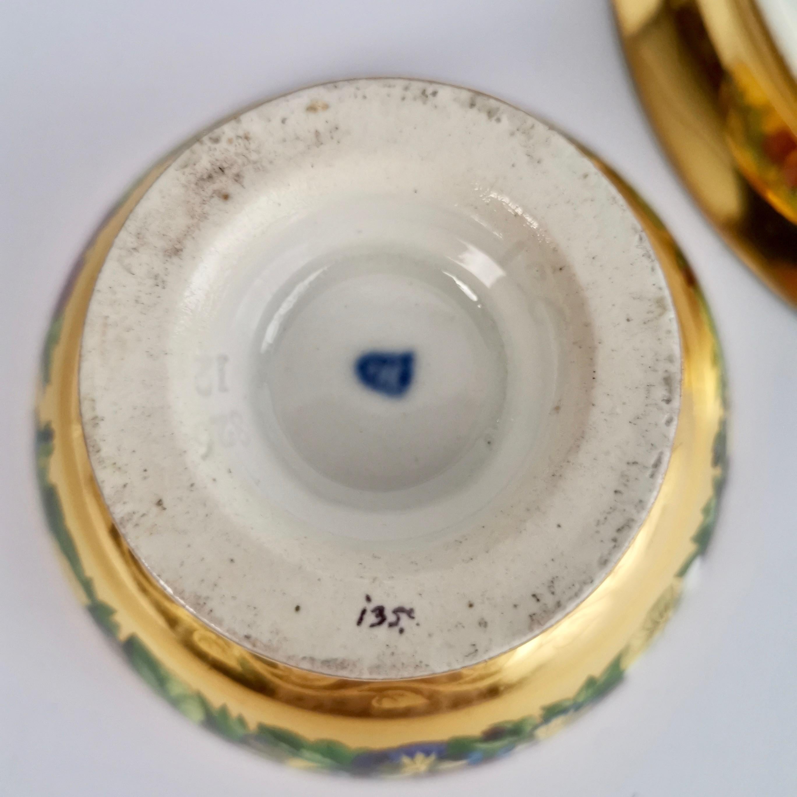 Vienna Porcelain Teacup and Saucer, Gilt and Pansies by Anton Friedl, 1826 10