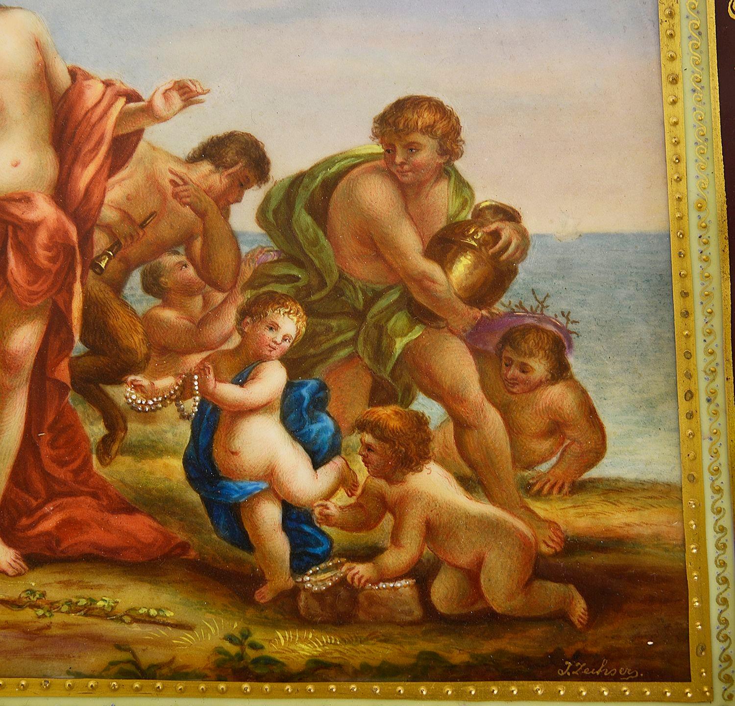 Bandeja de porcelana de Viena, representando a Baco + Ariadna, S. XIX Austríaco en venta