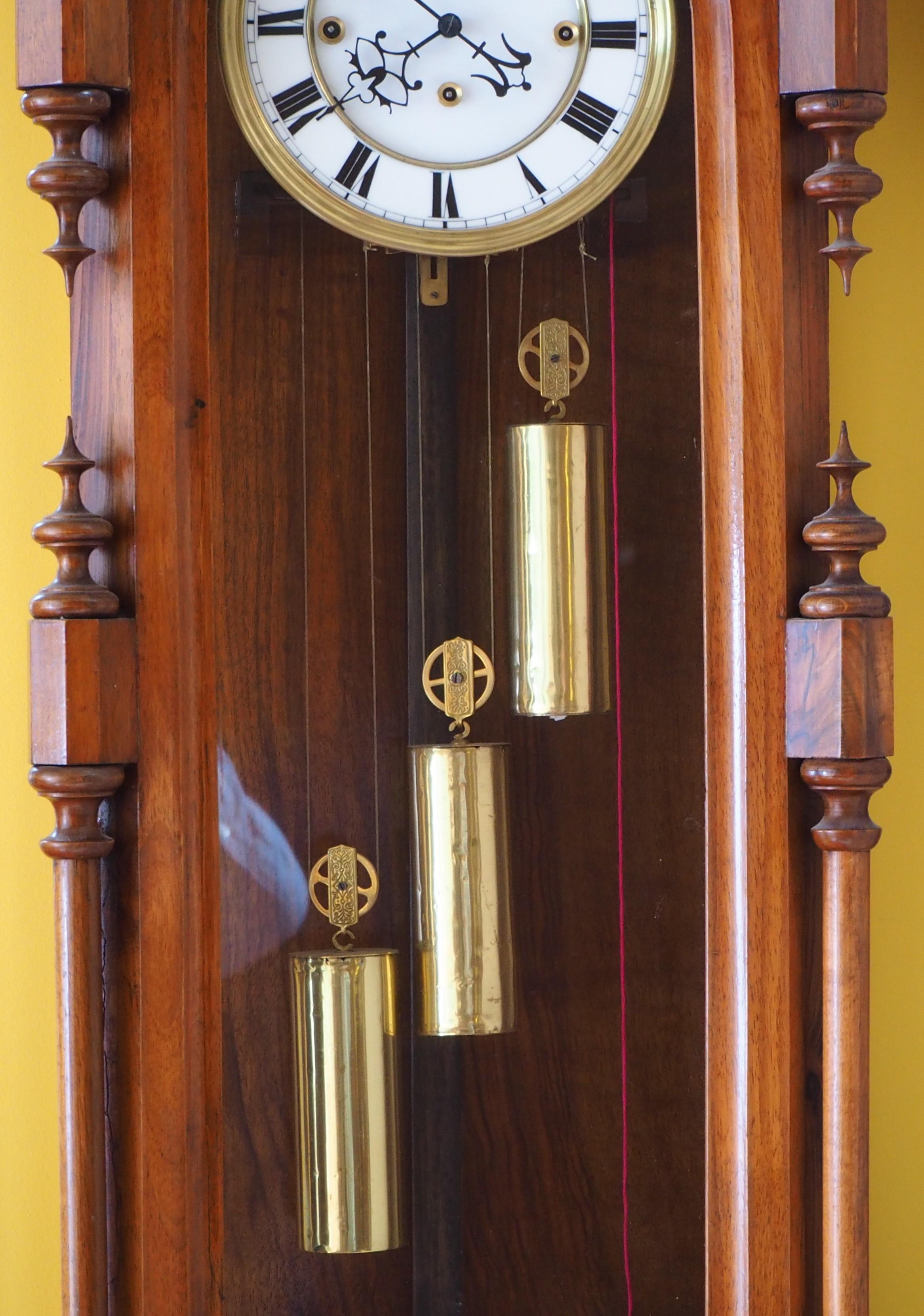 Austrian Vienna Regulator,  Grand Sonnerie Wall Clock in Walnut For Sale