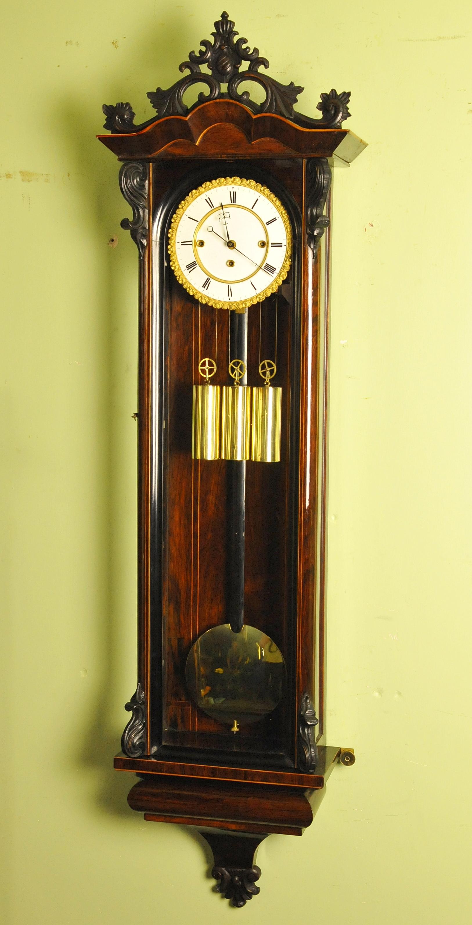 I have pleasure in offering for sale a very fine Grande Sonnierre striking true Vienna wall clock which can be firmly attributed to Wenzel Schonberger who is my personal favorite of all the Viennese clockmakers of this time. 
I have seen quite a