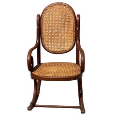 Vienna Secession Bent Oak & Cane Scrolling Children Sized Rocking Chair, Thonet