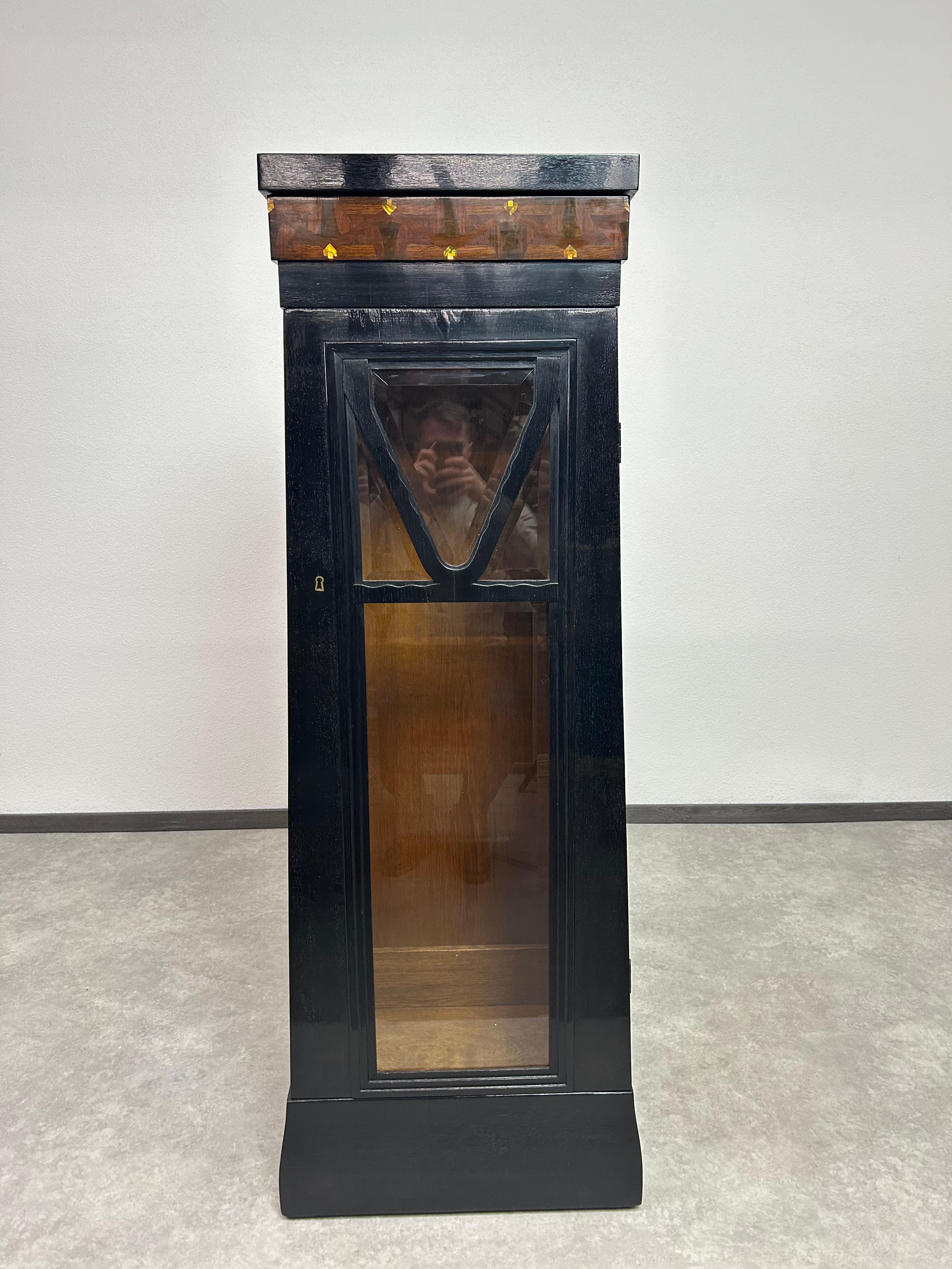 Vienna secession cabinet attr. to Kolo Moser. Professionally stained and repolished. Four glass shelves added recently.