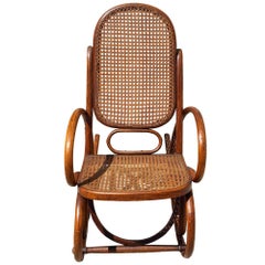 Vienna Secession Cane & Bent Oak Scrolling Children Sized Rocking Chair, Thonet