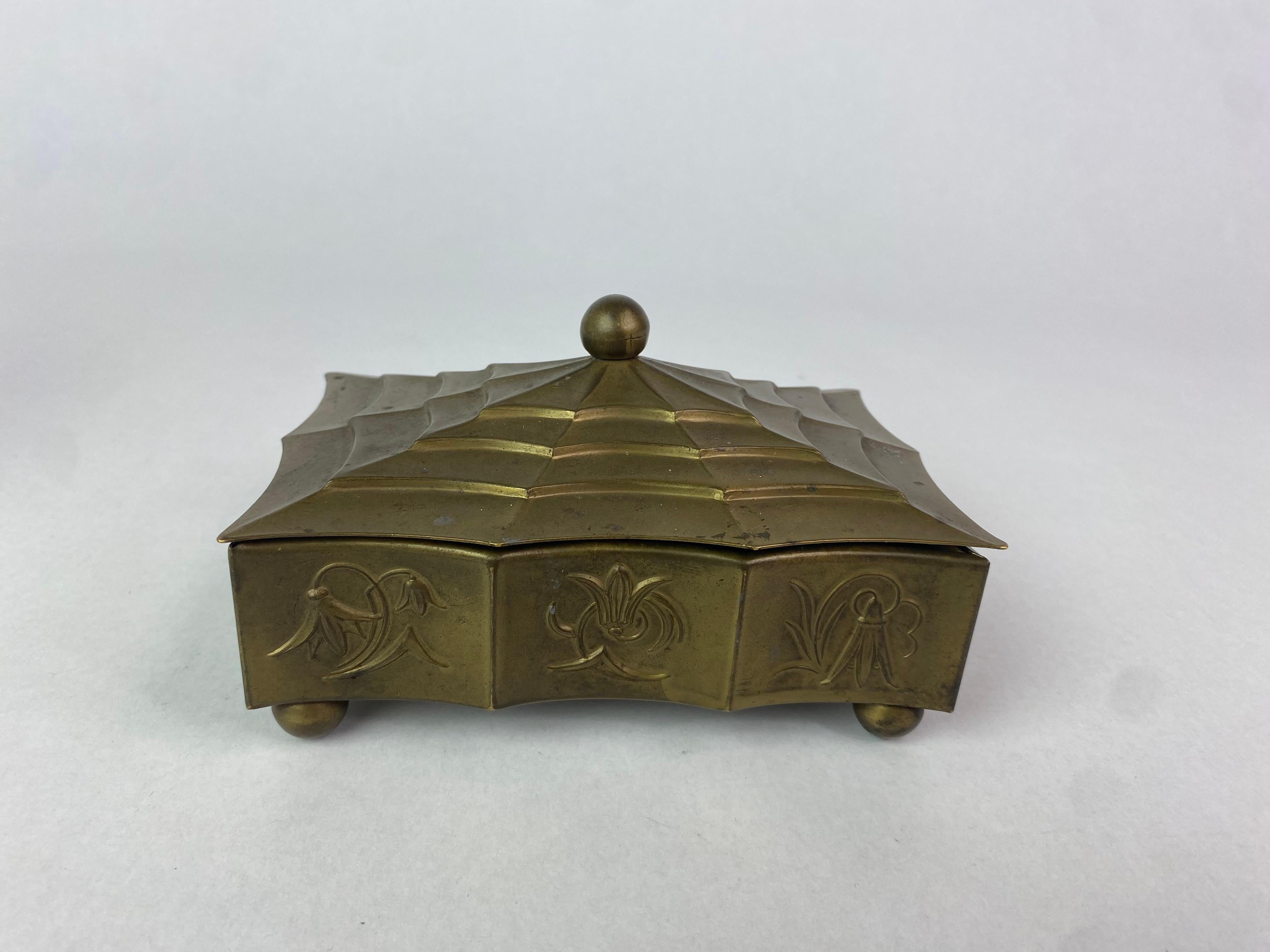 Brass jewelry box in style of Dagobert Peche and Wiener Werkstätte.