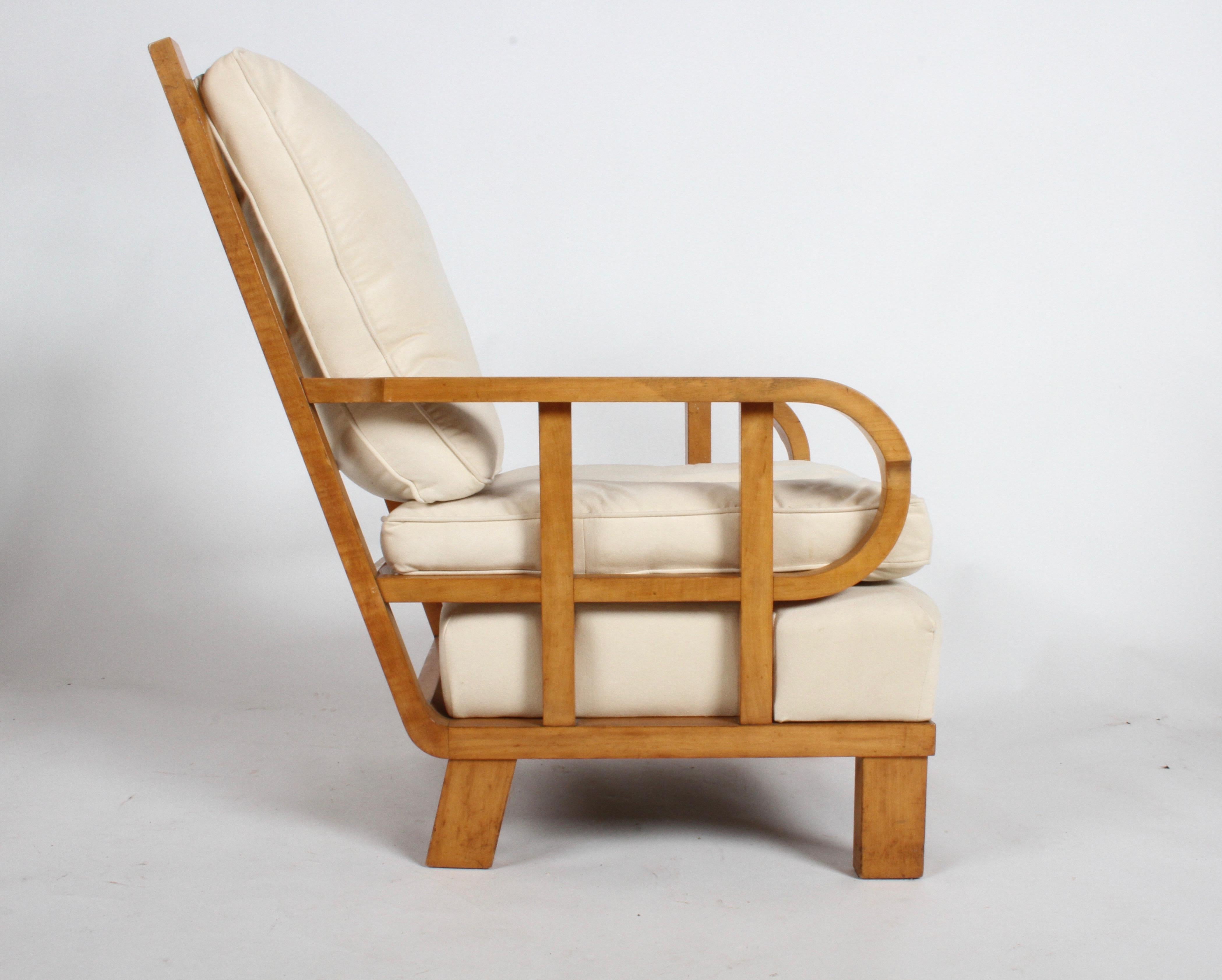 Vienna Secession Lounge or Club chair in Beechwood and Off White Suede 8