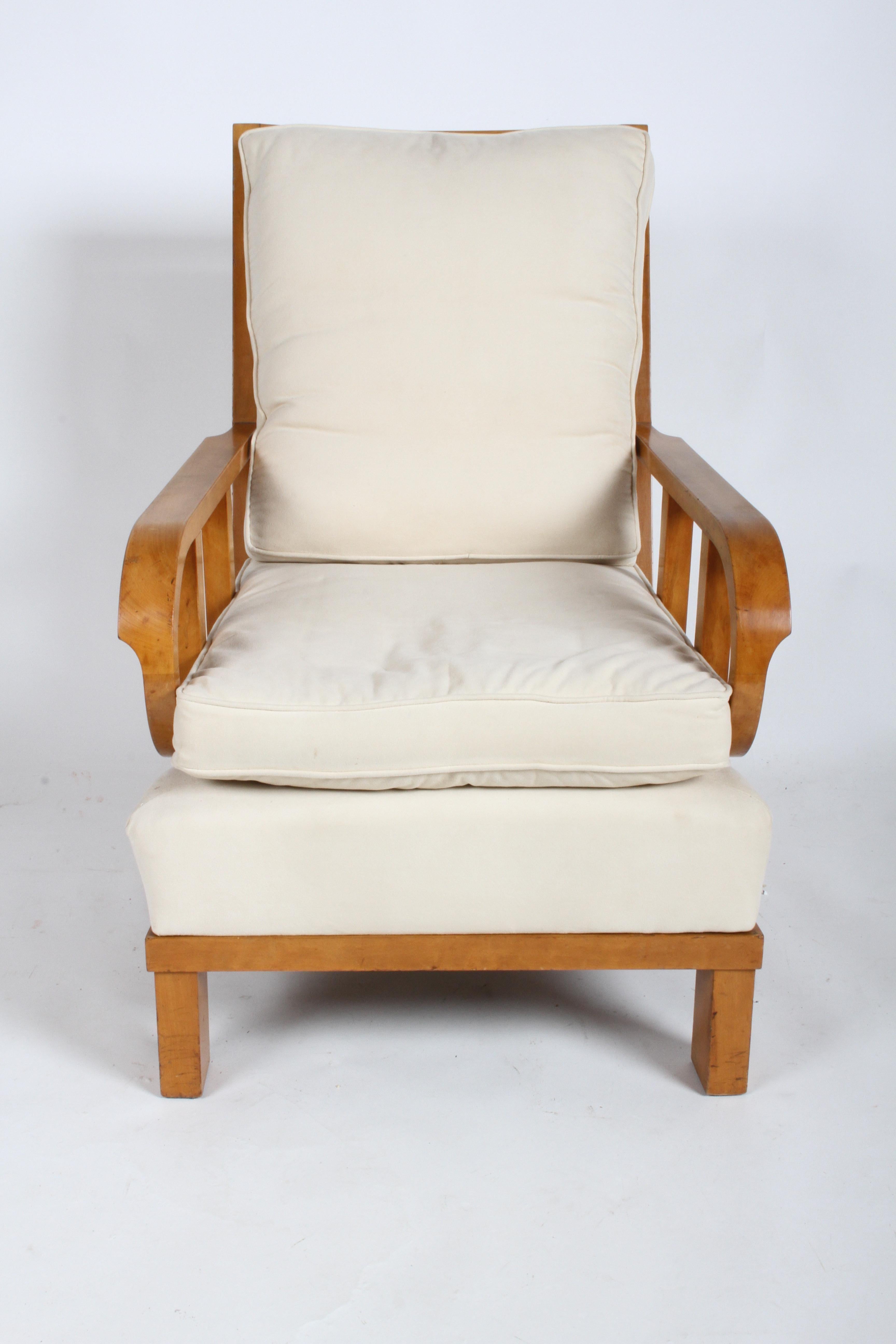 German Vienna Secession Lounge or Club chair in Beechwood and Off White Suede