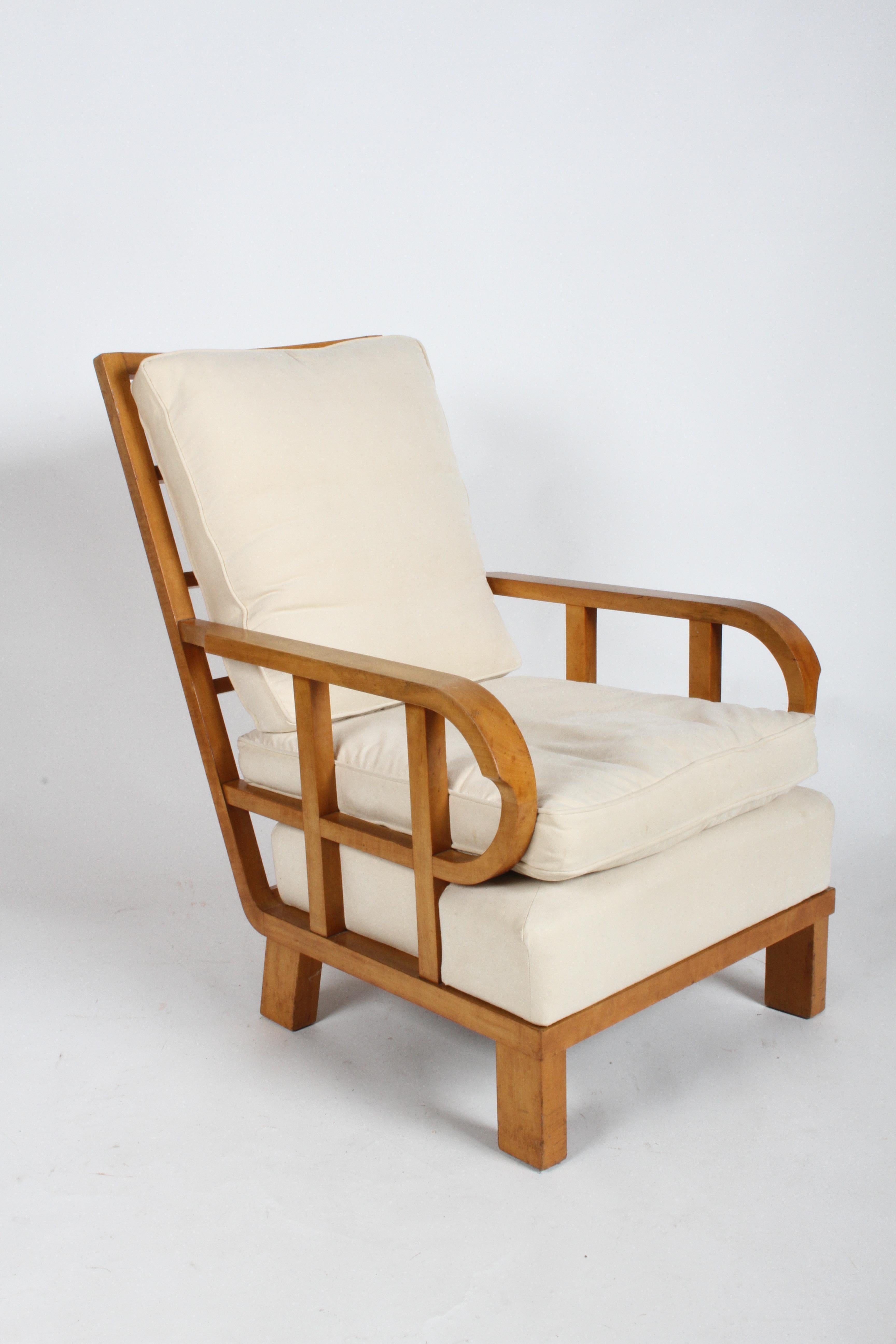 Vienna Secession Lounge or Club chair in Beechwood and Off White Suede In Good Condition In St. Louis, MO