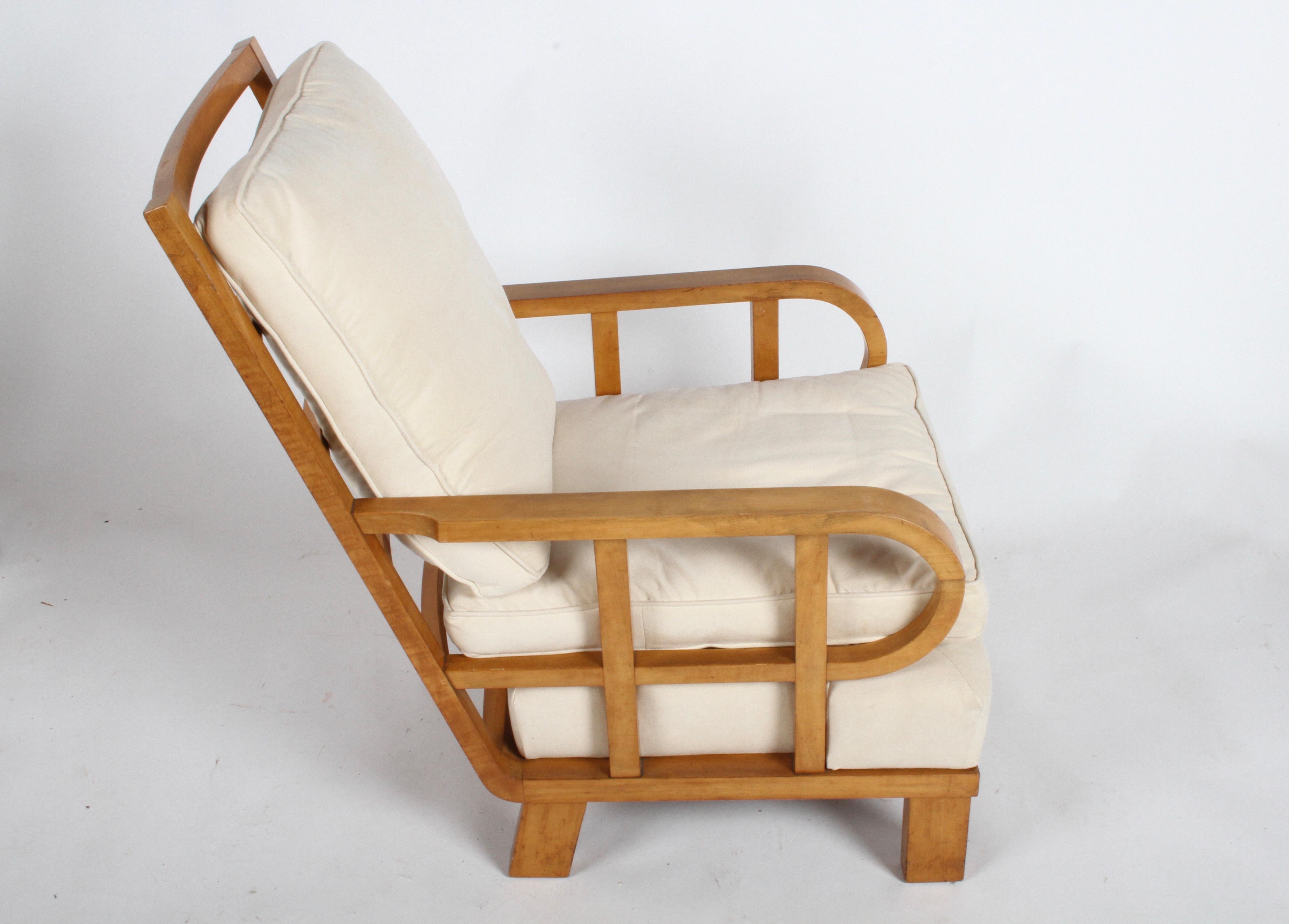 20th Century Vienna Secession Lounge or Club chair in Beechwood and Off White Suede