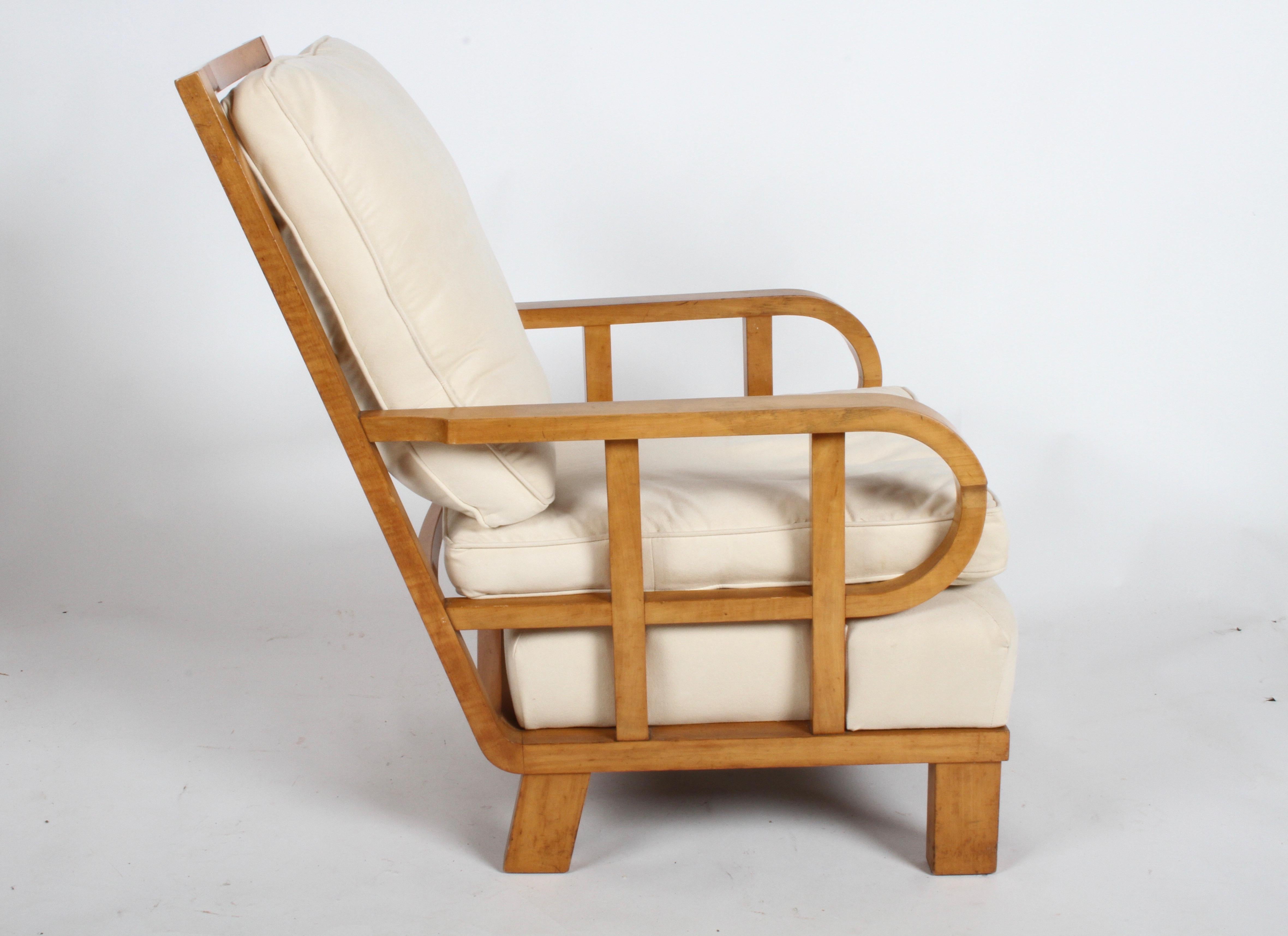 Vienna Secession Lounge or Club chair in Beechwood and Off White Suede 2