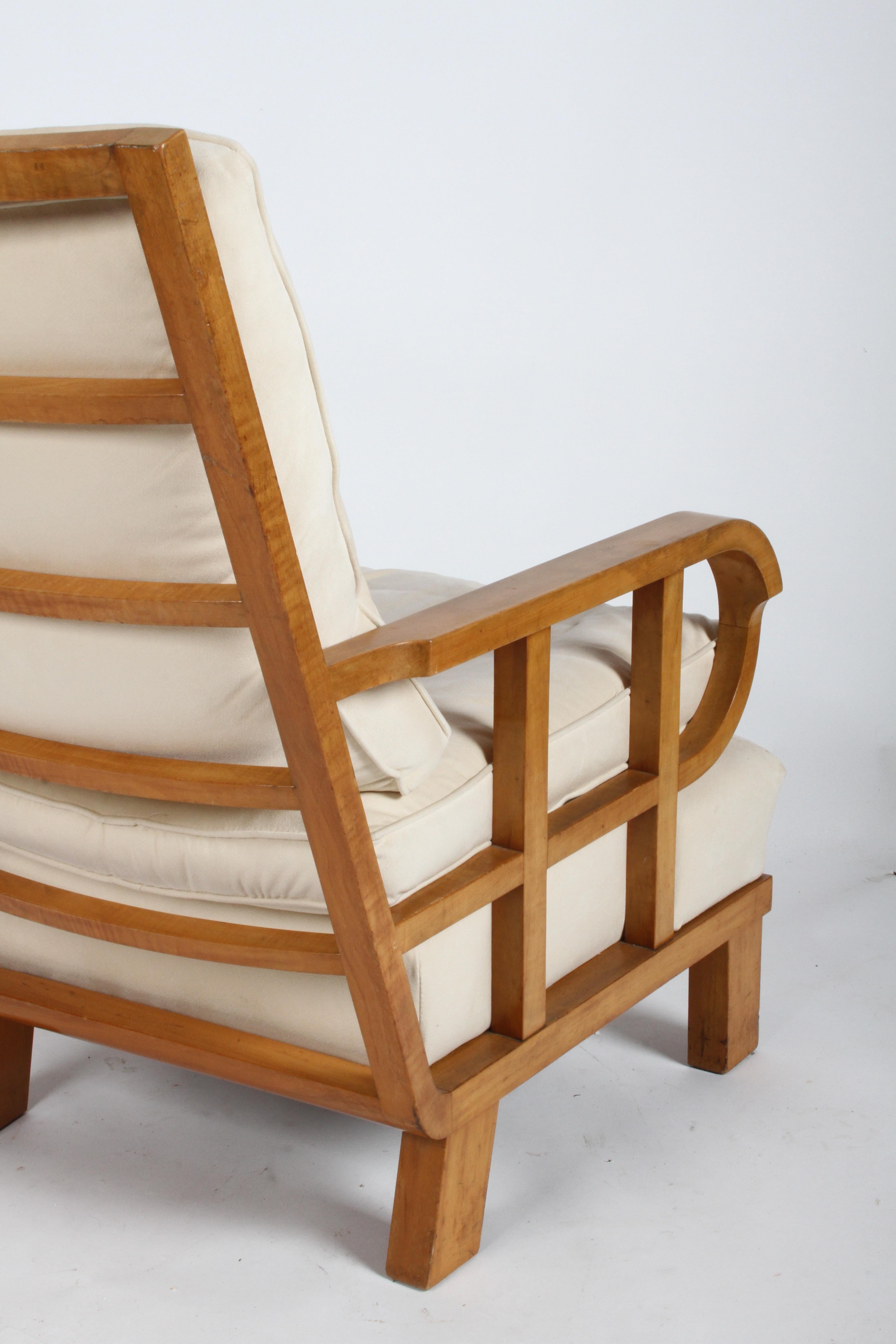 Vienna Secession Lounge or Club chair in Beechwood and Off White Suede 4