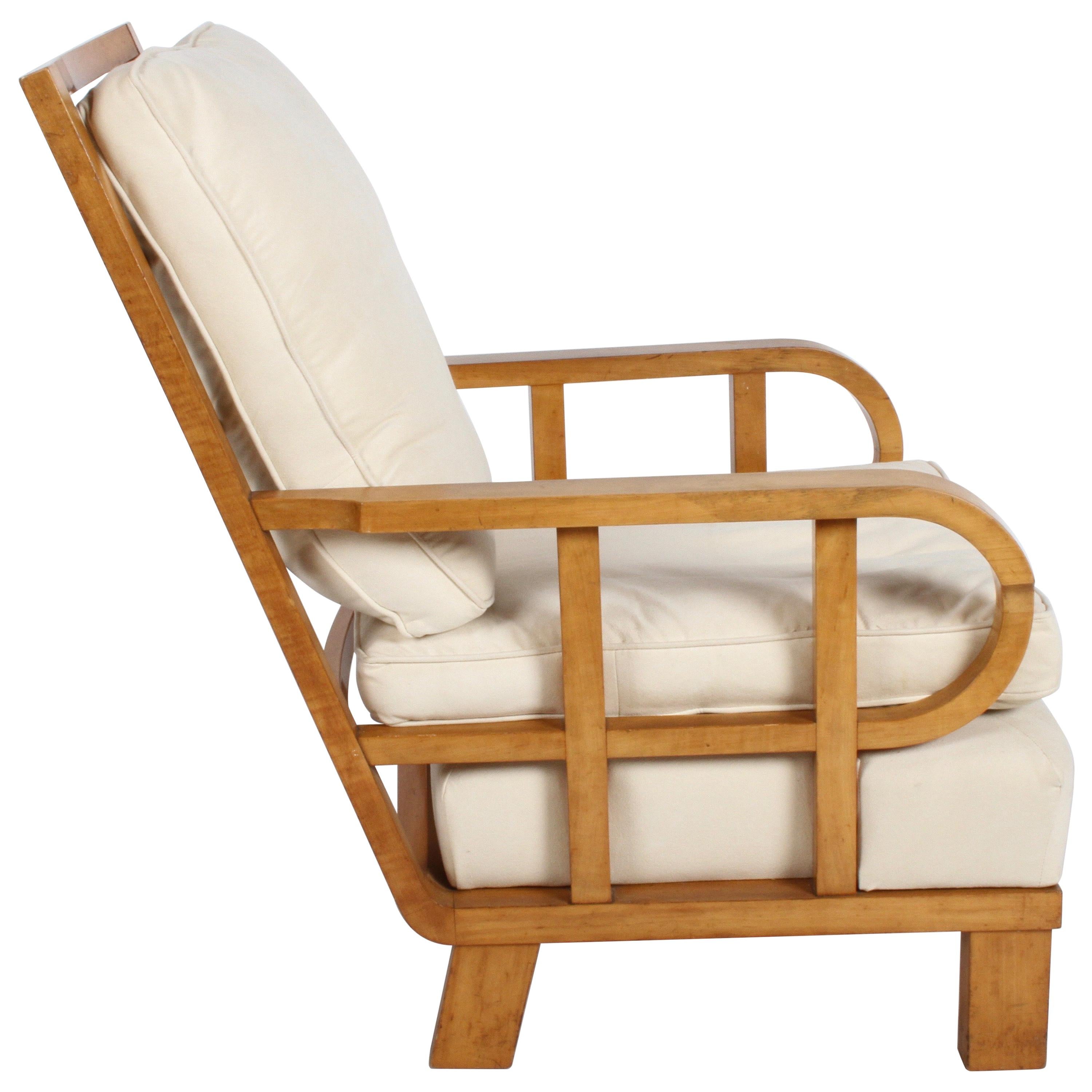 Vienna Secession Lounge or Club chair in Beechwood and Off White Suede