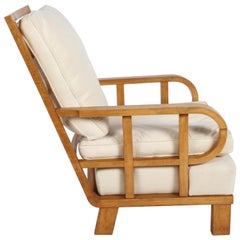 Fauteuil de salon ou fauteuil club de la Sécession viennoise en bois de hêtre et daim blanc cassé