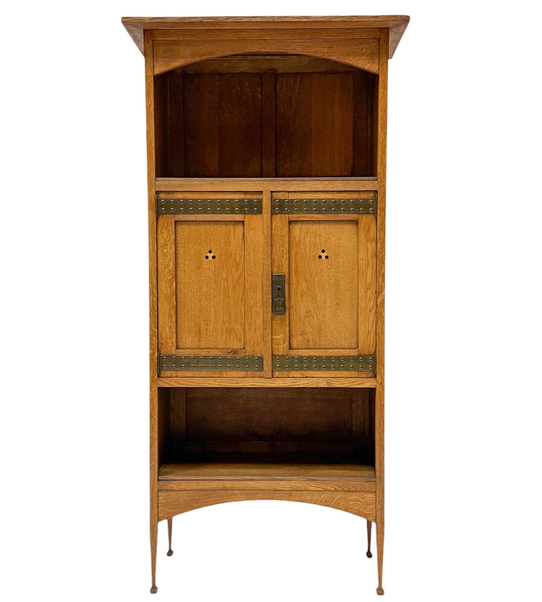 Brass Vienna Secession Oak Bookcase Austria, 1900s For Sale