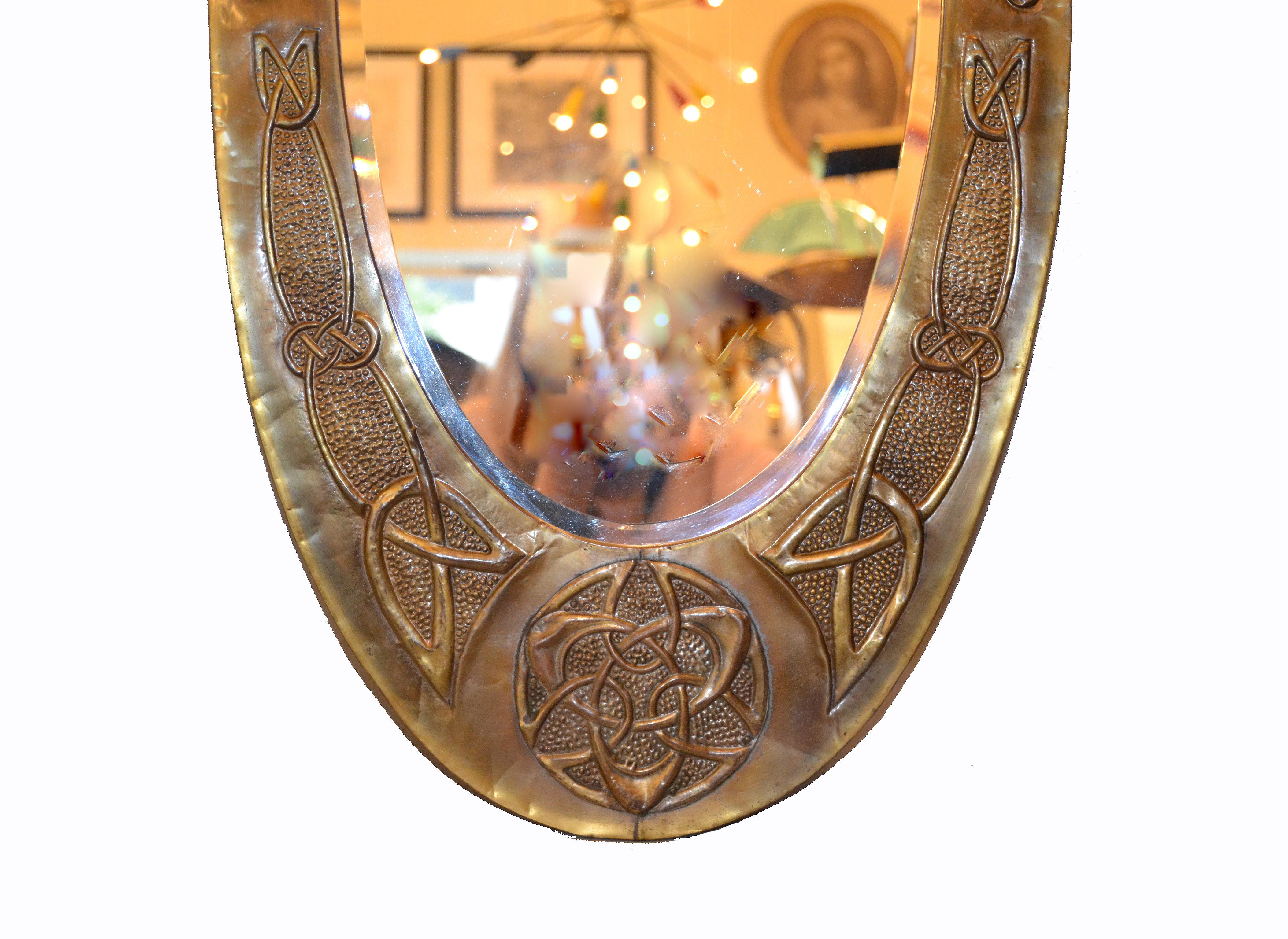 Hand-Crafted Arts and Crafts Celtic Knot Design Oval Bronze Wall Mirror from United Kingdom 