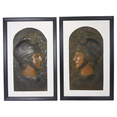 Coppia della Secessione viennese "Spartani", attribuita a Georg Klimt Pannelli in rilievo in stile Art Nouveau