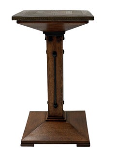 Vienna Secession Pedestal in Oak with Patinated Brass Top, 1900s
